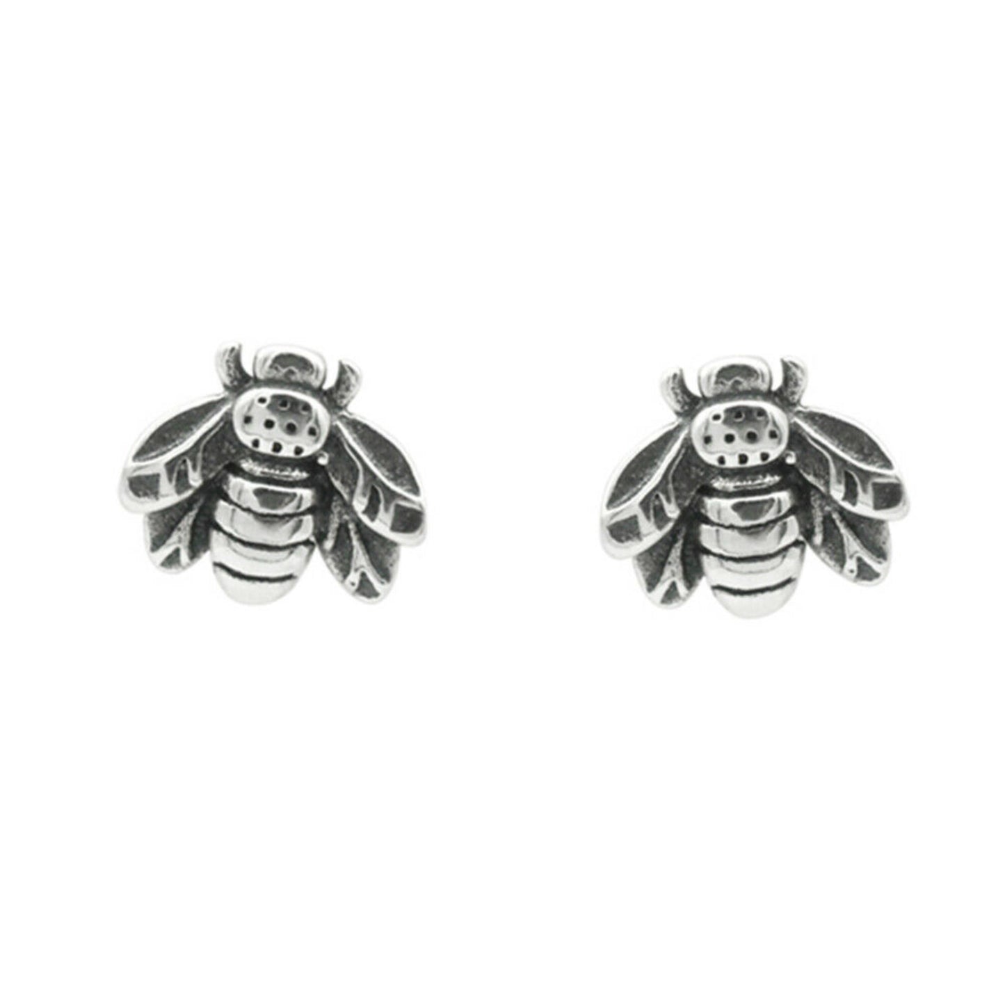 Sterling Silver Oxidized Retro 3D Bumble Bee Insect Stud Earrings - sugarkittenlondon