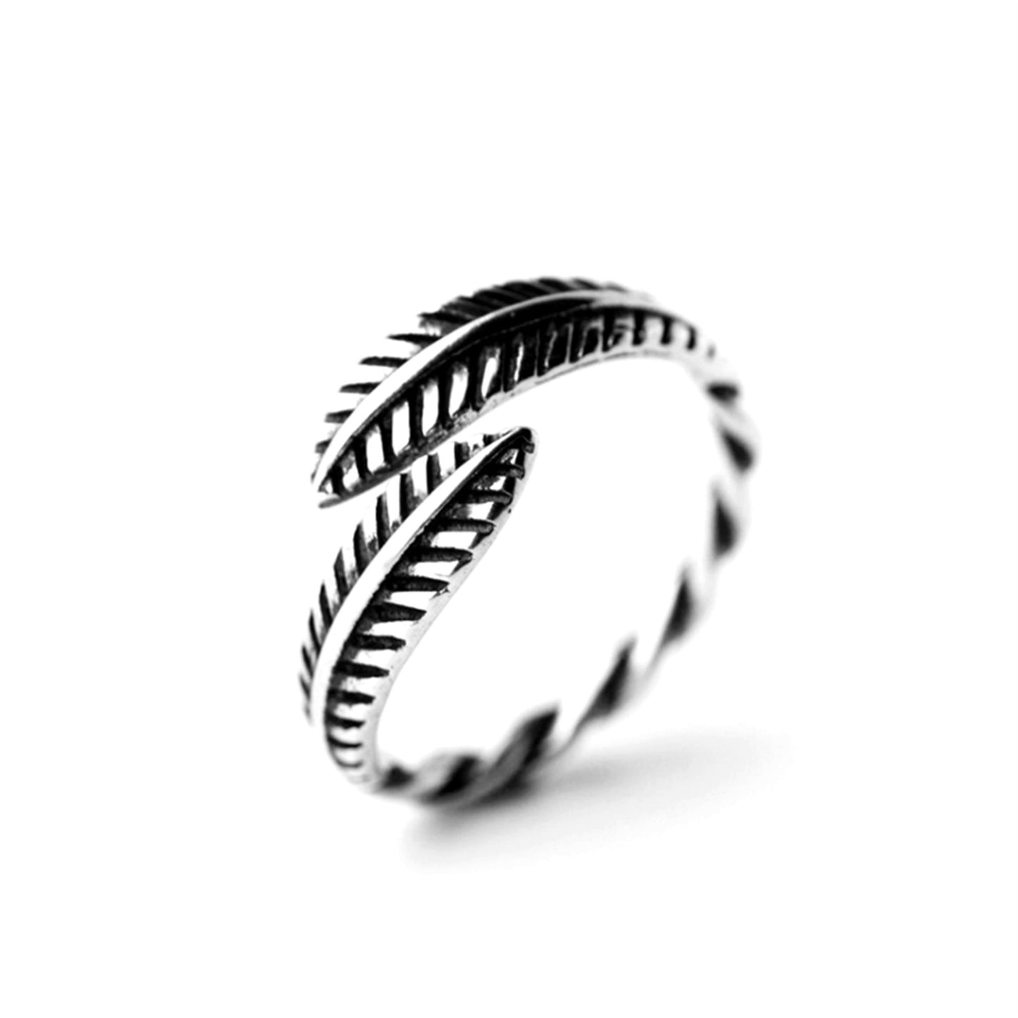 Sterling Silver Oxidized Feather Leaf Leaves Twisted Wire Knuckle Stacking Ring - sugarkittenlondon