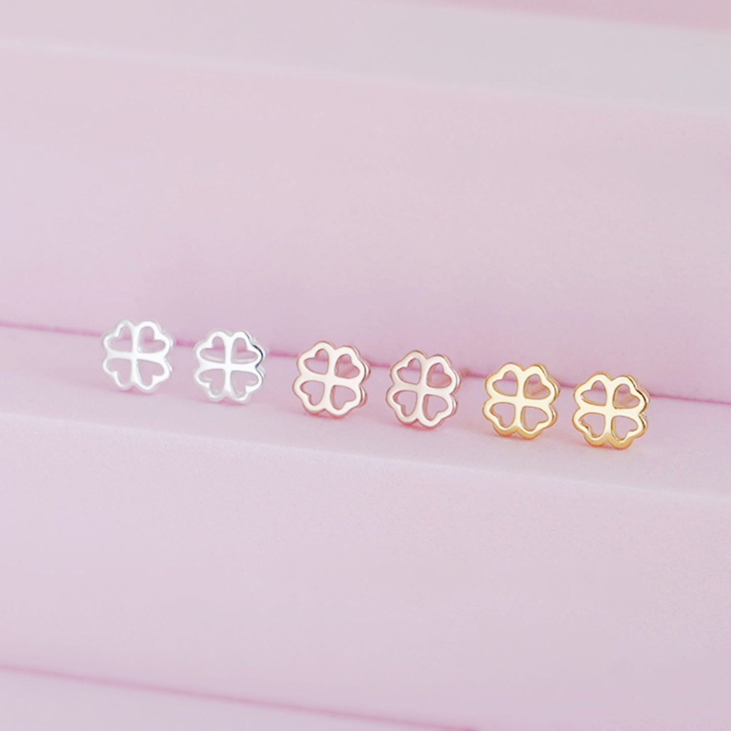 Sterling Silver Lucky Love Heart 4 Leaf Clover Shamrock Stud Earrings - sugarkittenlondon