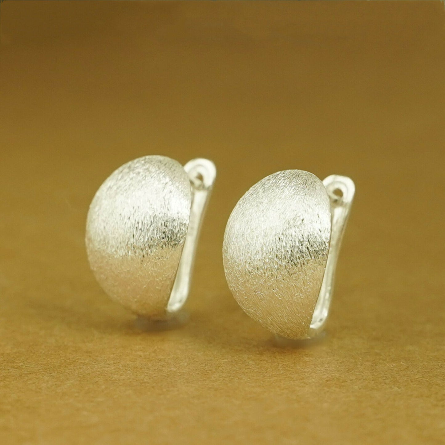 Sterling Silver Brushed Oval Dome Petal Back Earrings with Tulip Design