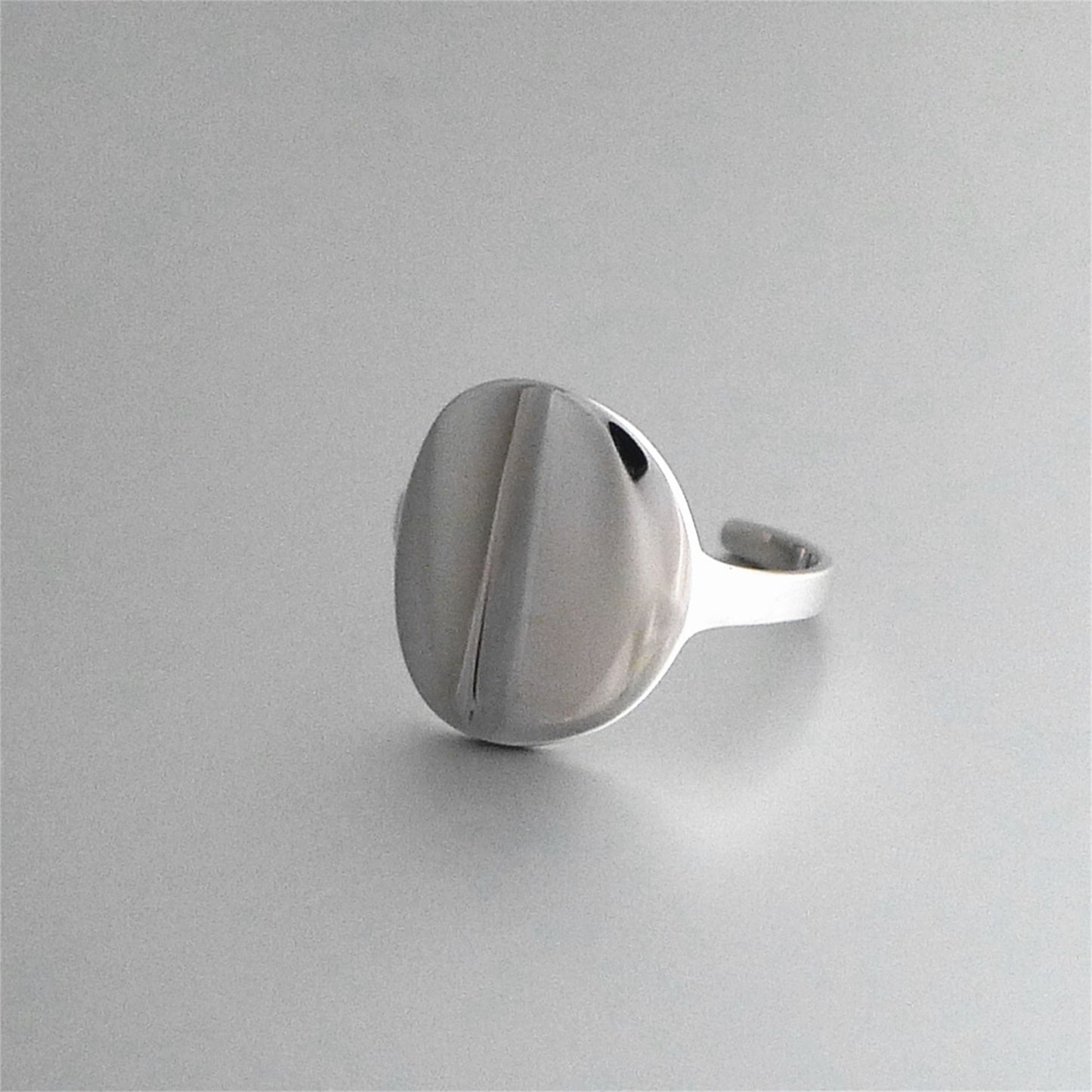 Rhodium on Sterling Silver Engravable Circle Unisex Signet Disc Dot Ring - sugarkittenlondon