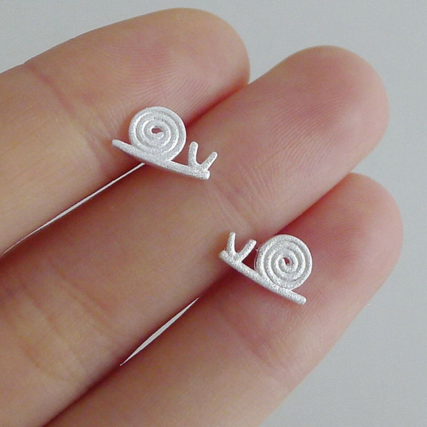 Sterling Silver Brushed Matte Fun Little Snail Stud Earrings Boxed - sugarkittenlondon