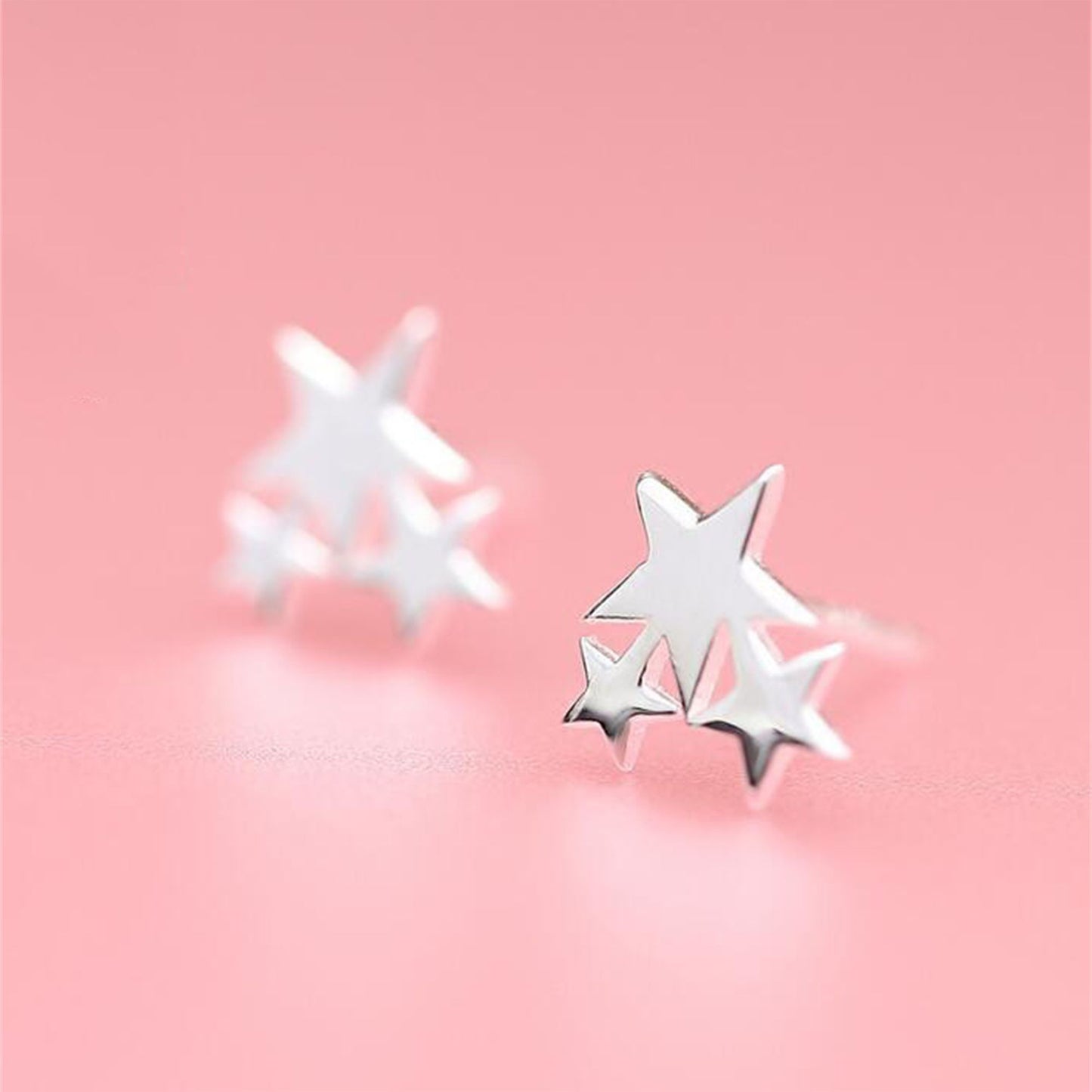 Sterling Silver Shine Bright Triple Stars Trinity Stud Earrings - sugarkittenlondon
