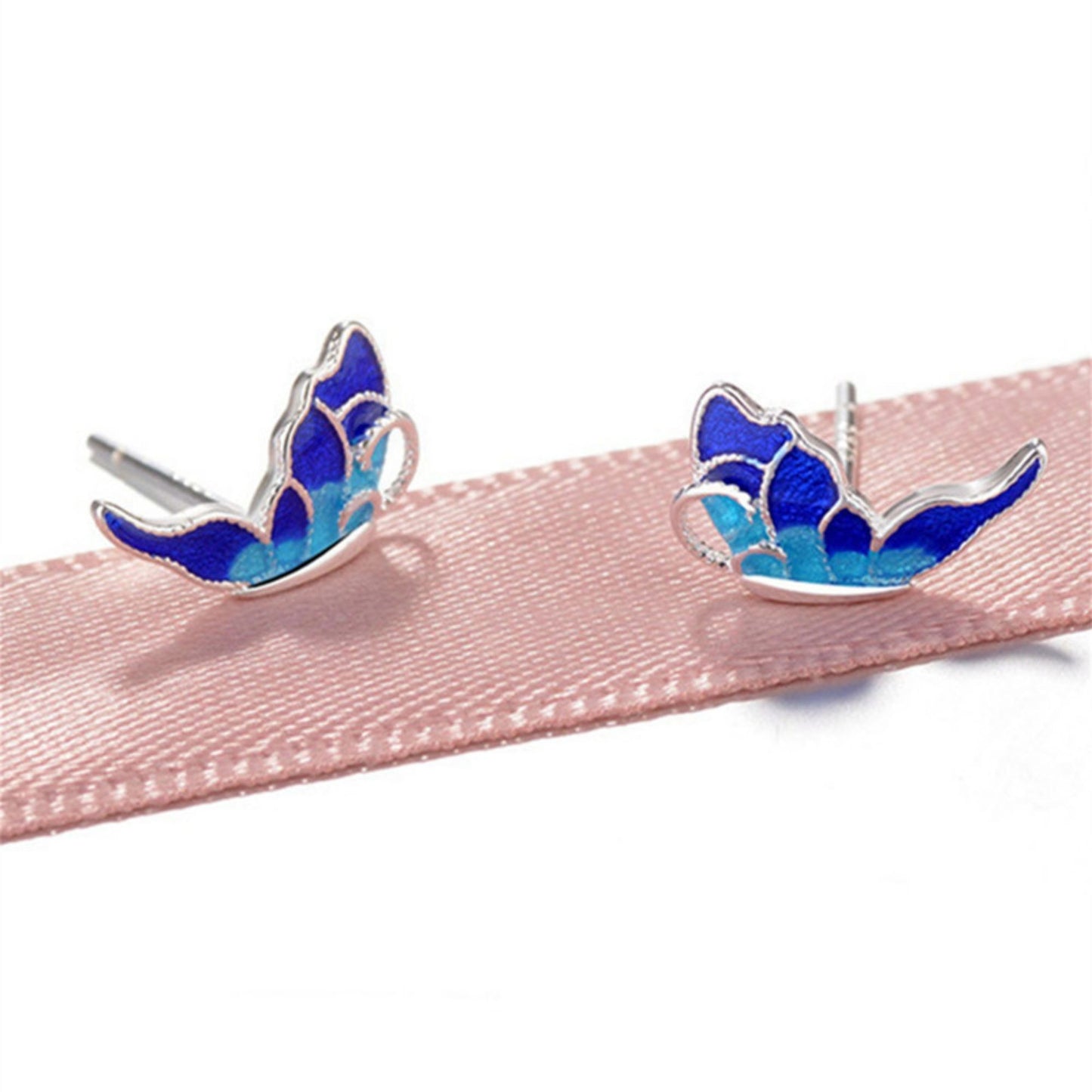 Sterling Silver Blue Enamel Butterfly Stud Earrings Jewellery - sugarkittenlondon