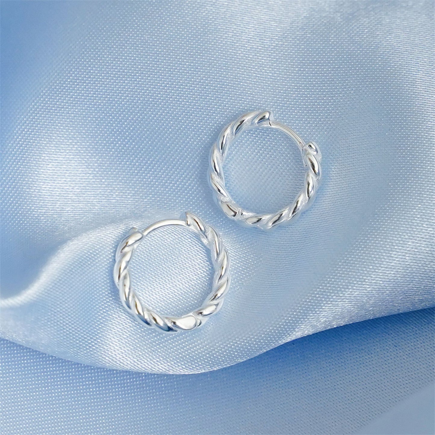 925 Sterling Silver 10mm Twist Wave Wire Huggie Cuff Earrings