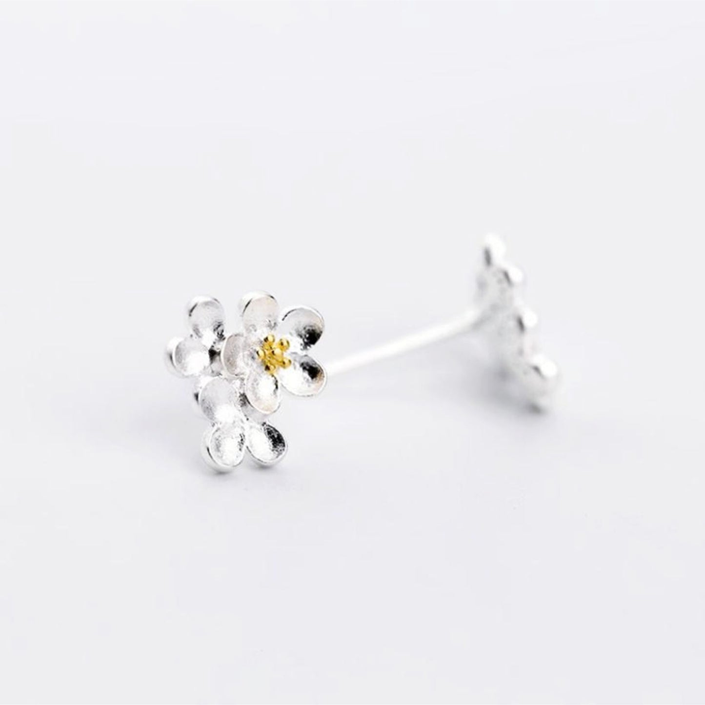 Sterling Silver Cupped Flower Cherry Blossom Cascade Stud Earrings - sugarkittenlondon
