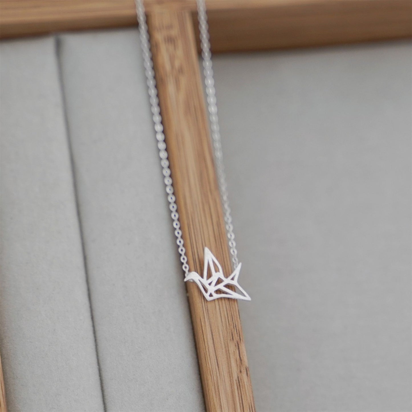 Sterling Silver Matte Brushed Origami Crane Bird Charm Pendant Necklace - sugarkittenlondon