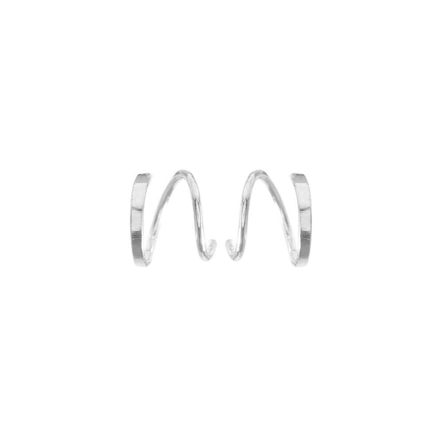 925 Sterling Silver Twirl Wire Huggie Double Piercing Earrings