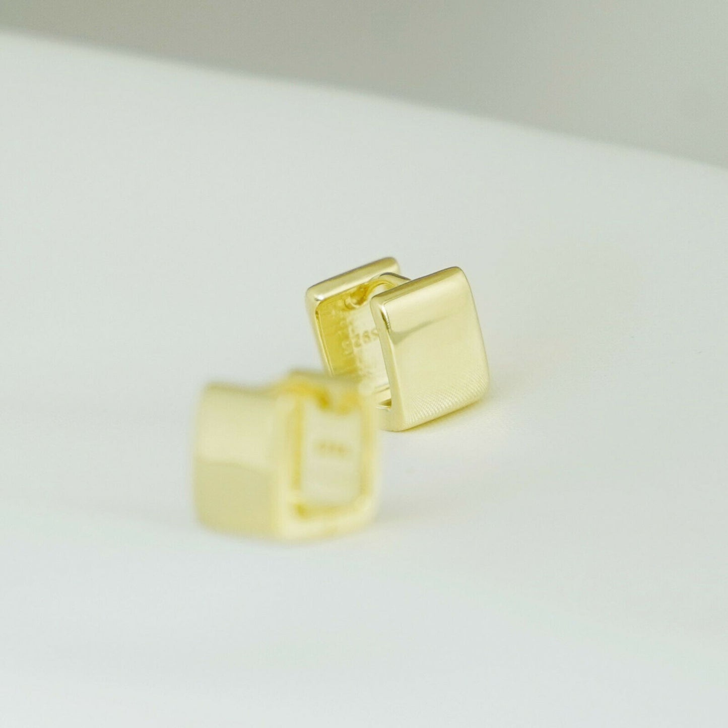 Huggie Drop Earrings with Square Cube Design in 18K Gold-plated Sterling Silver