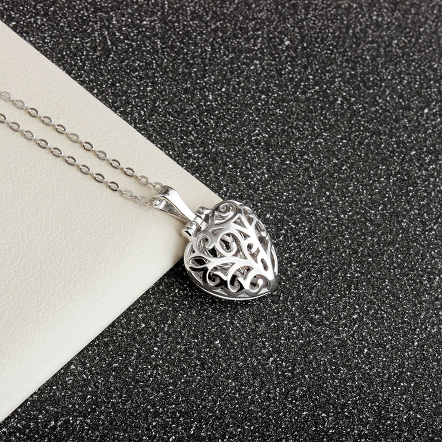 Sterling Silver Filigree Floral Love Heart Locket Hidden Ring Pendant Necklace - sugarkittenlondon