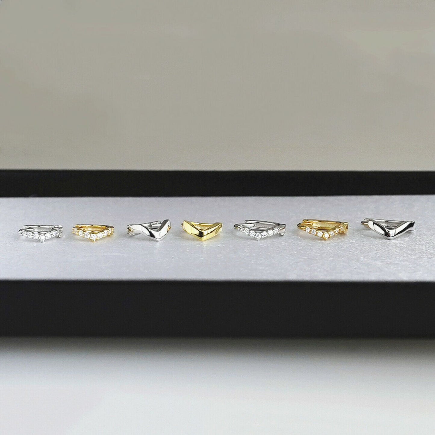 6mm-8mm Sterling Silver Wishbone CZ Huggie Lobe Earrings with Plain Bead Edge