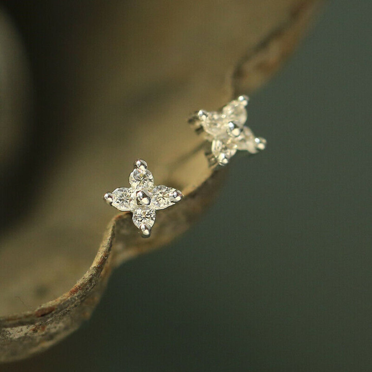 925 Sterling Silver CZ Flower Stud Earrings with Shiny Finish