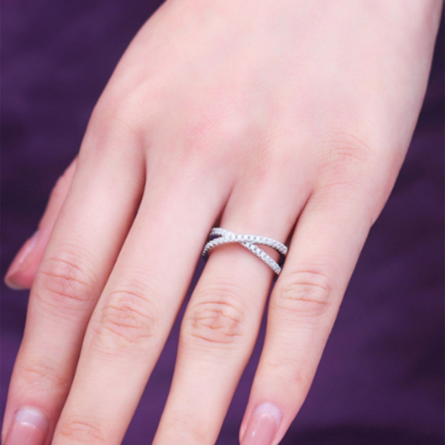 Sterling Silver Criss Cross Infinity Half Eternity 1.5mm Paved CZ Ring J - T1/2 - sugarkittenlondon