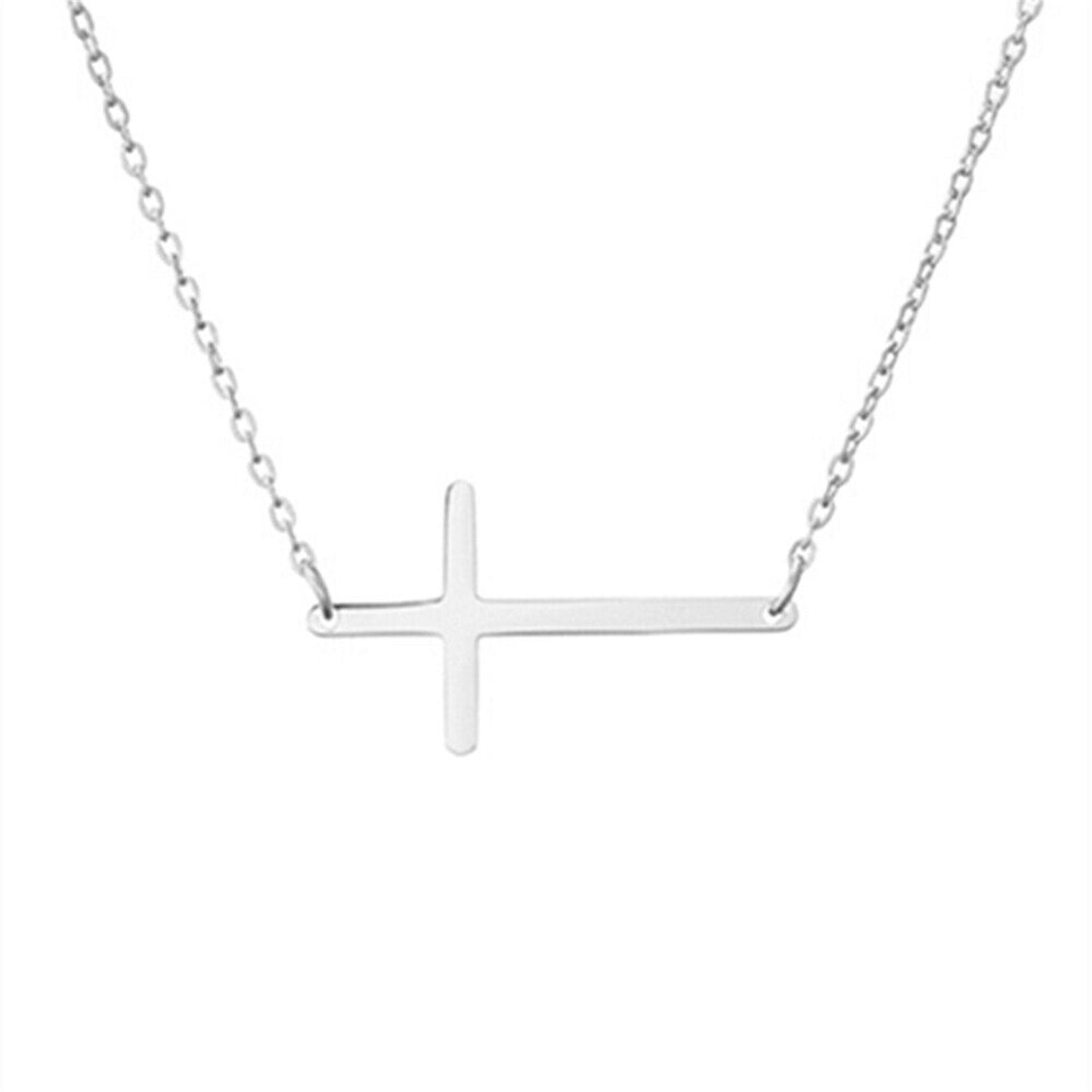 Sterling Silver Reversible Horizontal Sideways Layer Cross Necklace - sugarkittenlondon