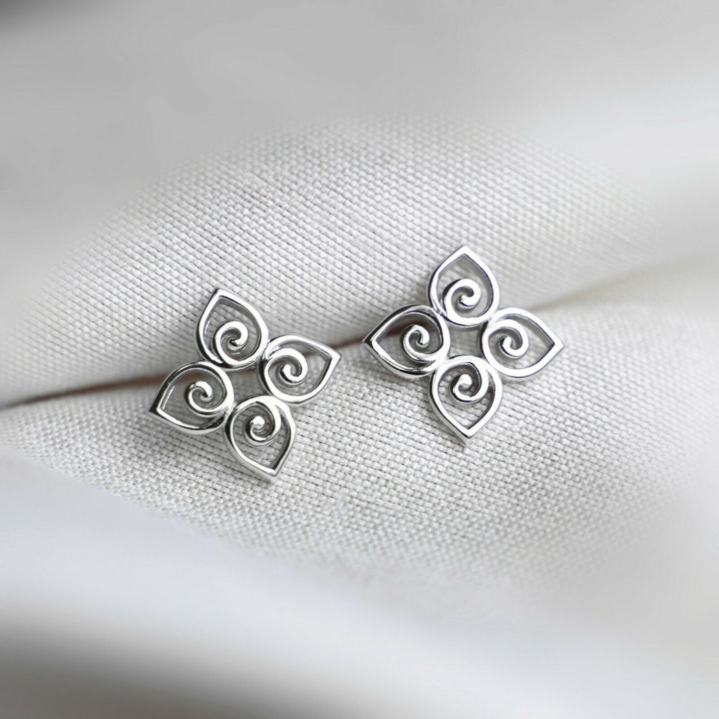 Sterling Silver Celtic Knot Square Diamond Floral Filigree Stud Earrings - sugarkittenlondon