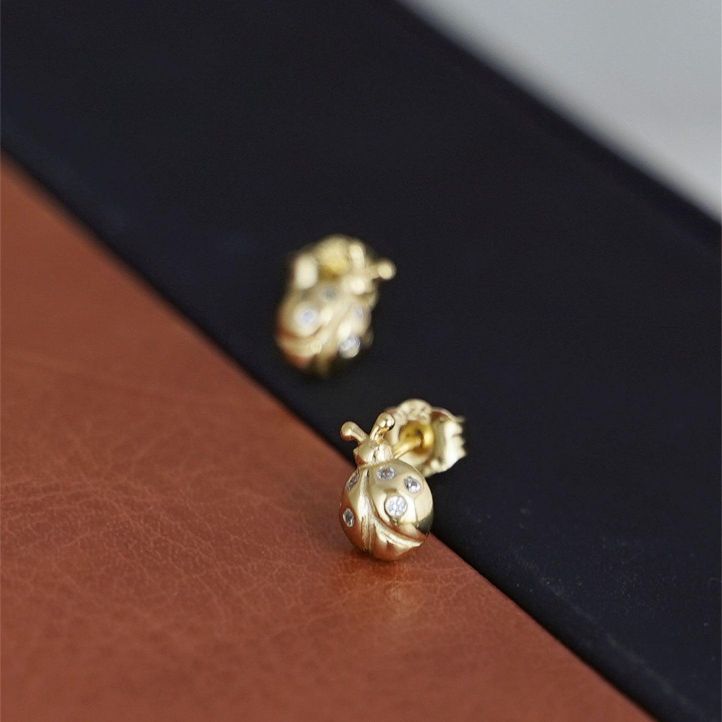 18K Gold on Sterling Silver Ladybird Stud Earrings with CZ