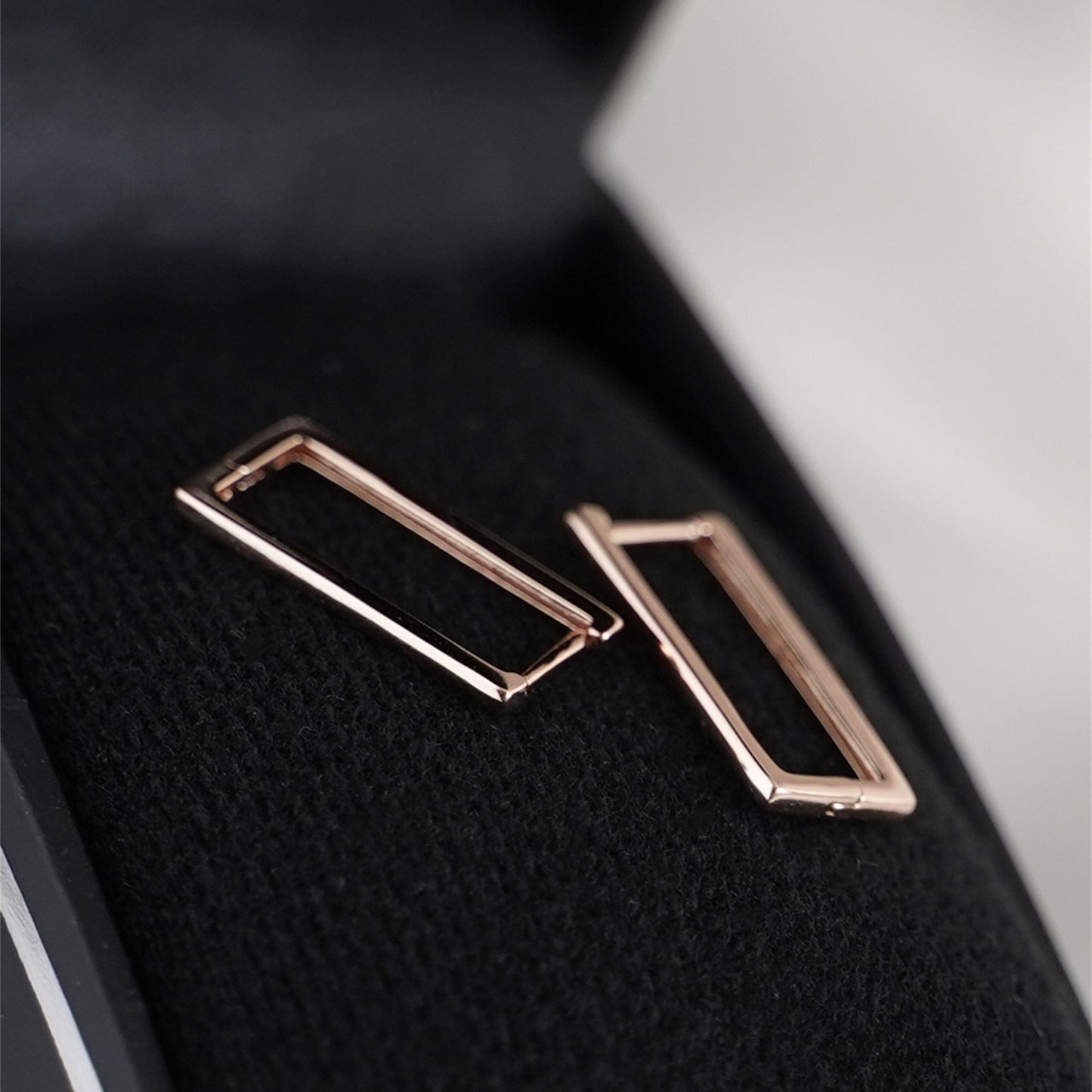 Rose Gold Plated on Sterling Silver Square Huggie Hoop Drop Earrings