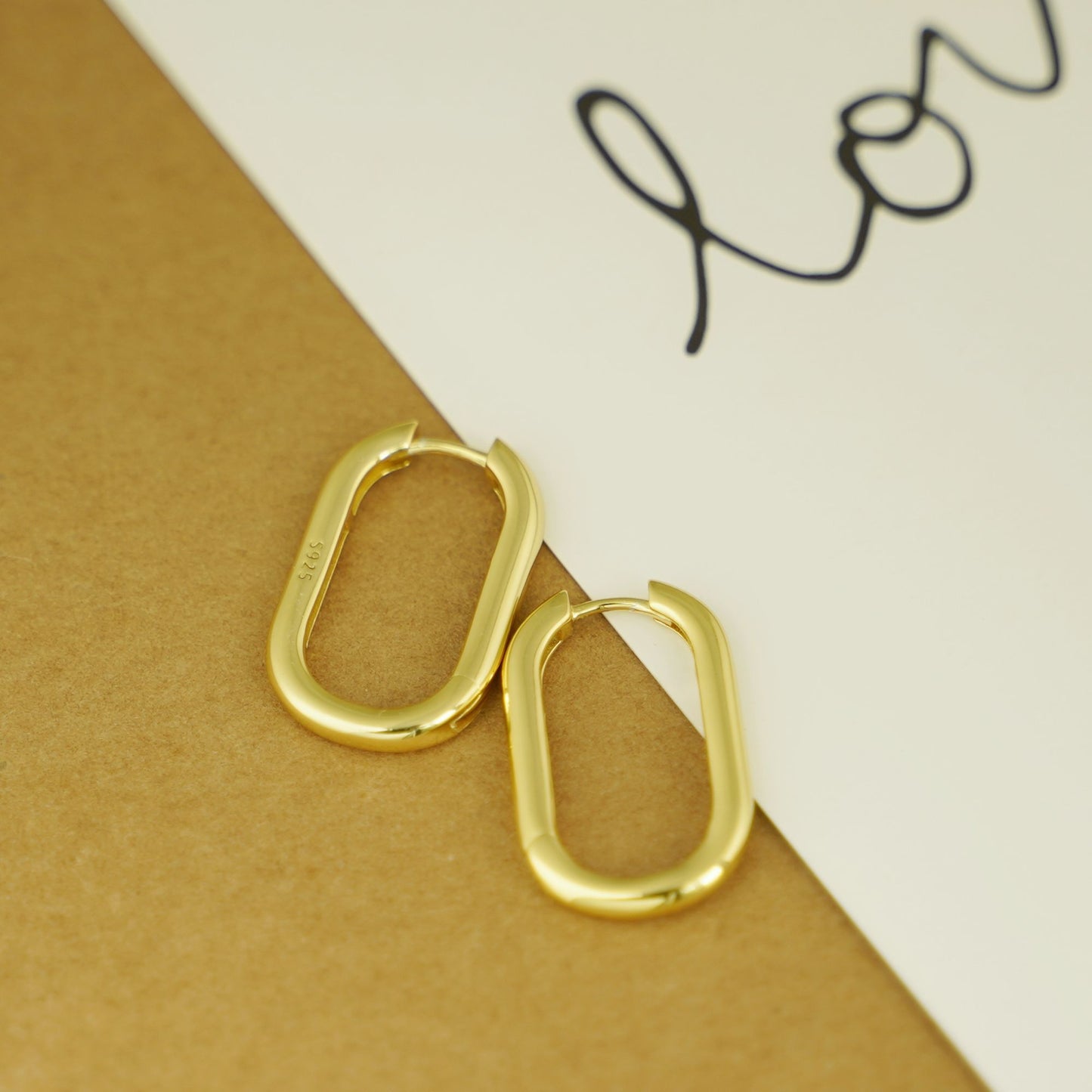 26mm 18K Gold Oval Hoop Earrings with Sterling Silver Backing