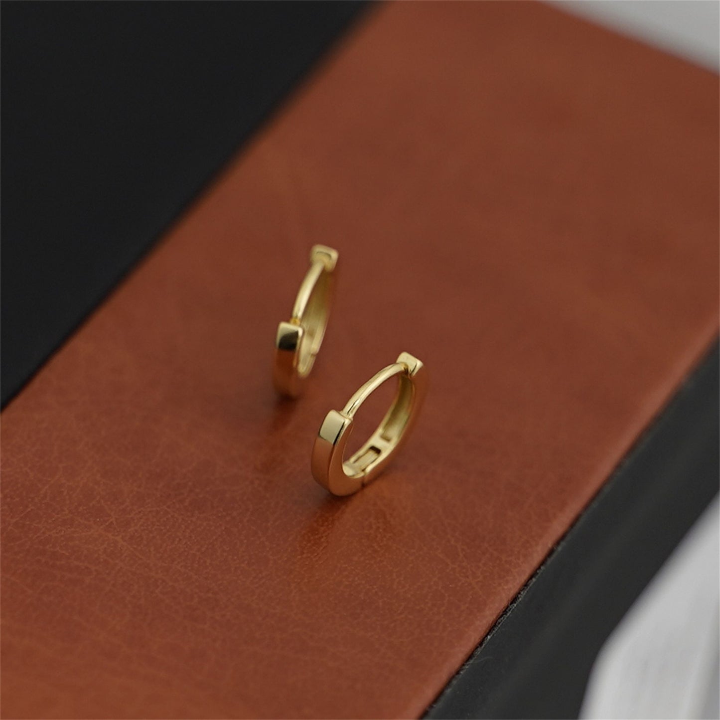 18K Gold Hoop Earrings on Sterling Silver - Thin Cuff, 1.7mm Band, 6.5mm Diameter