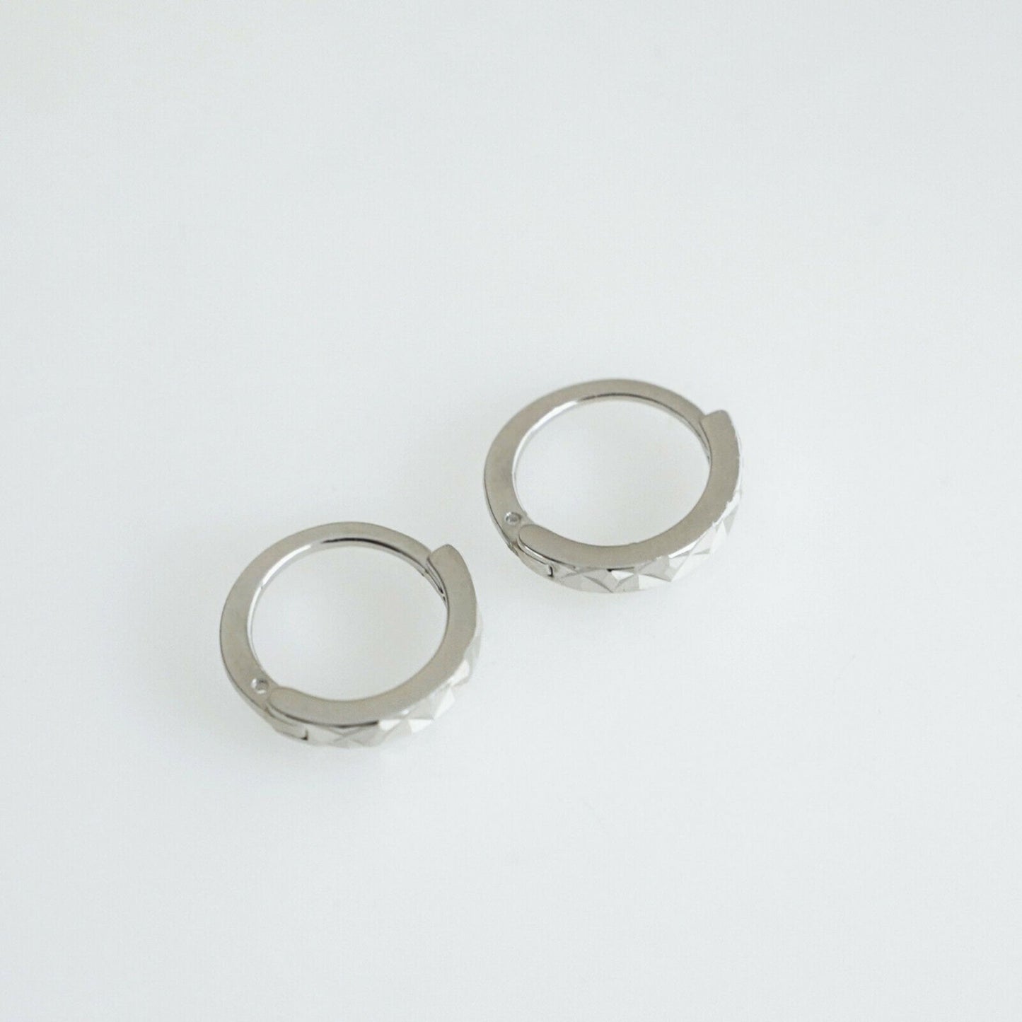 925 Sterling Silver Cuff Earrings with Reverse Worn Plain Diamond Cut Small Hoop