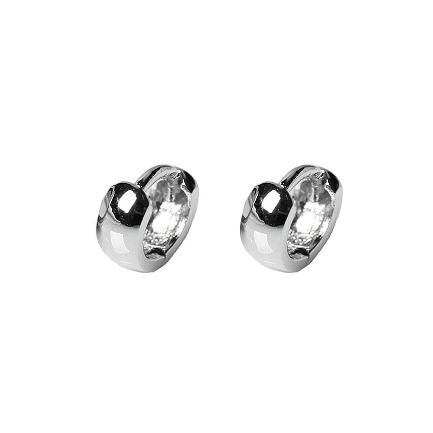 Rhodium-plated Sterling Silver 3mm Band Huggie Sleeper Hoop Earrings for Unisex