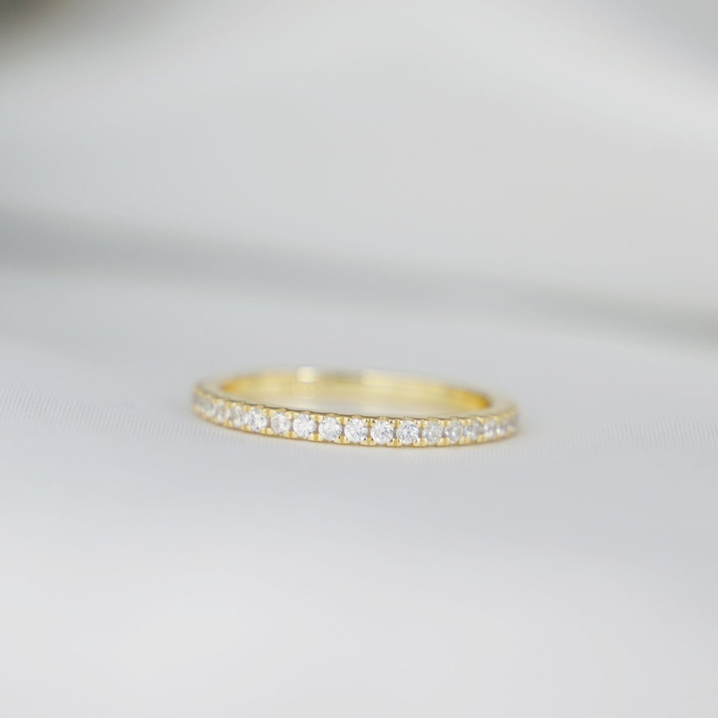 18K Gold on Sterling Silver Full Eternity 2mm Paved CZ Crystal Band Ring I - T - sugarkittenlondon