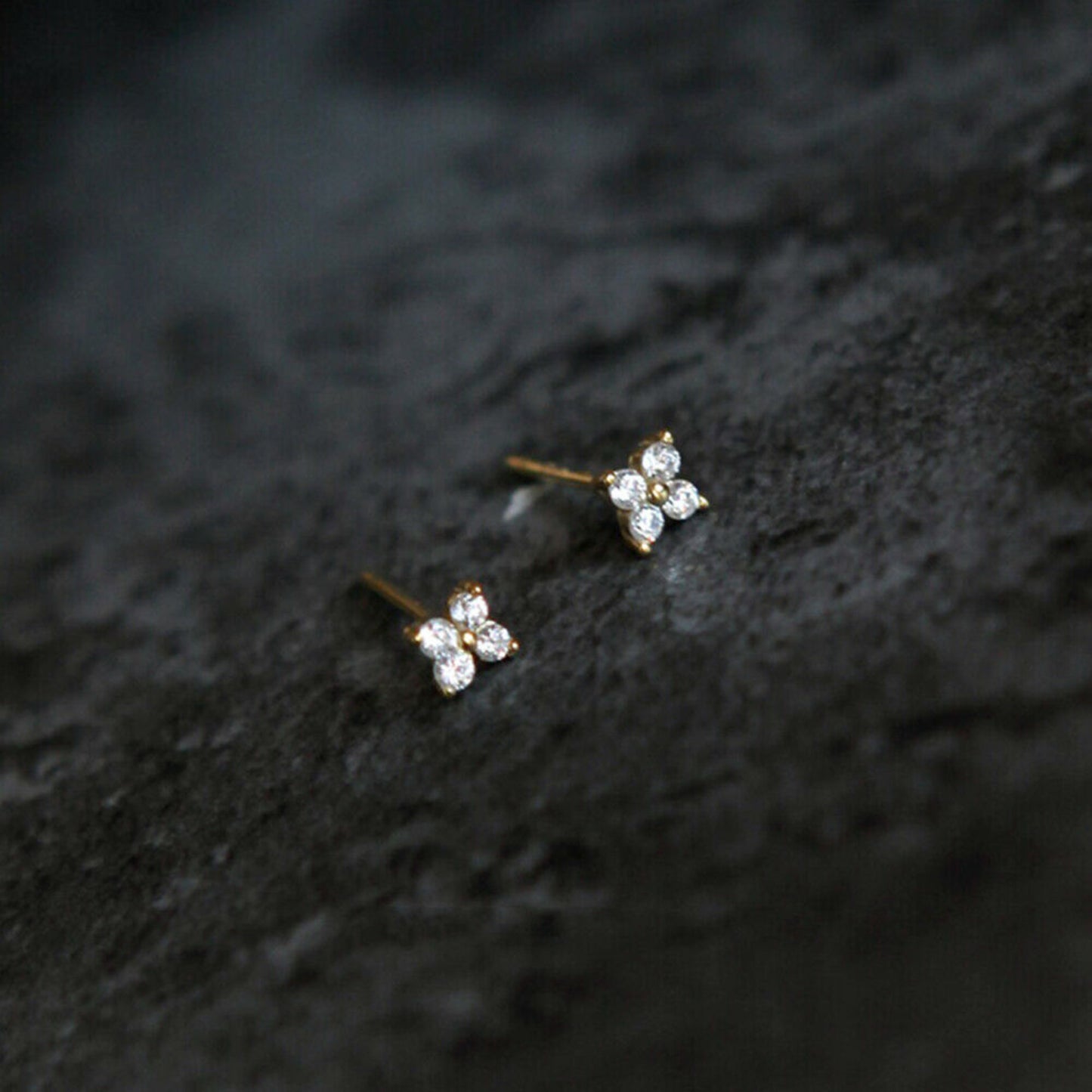 Shiny CZ Flower Stud Earrings in 18K Gold Plated Sterling Silver