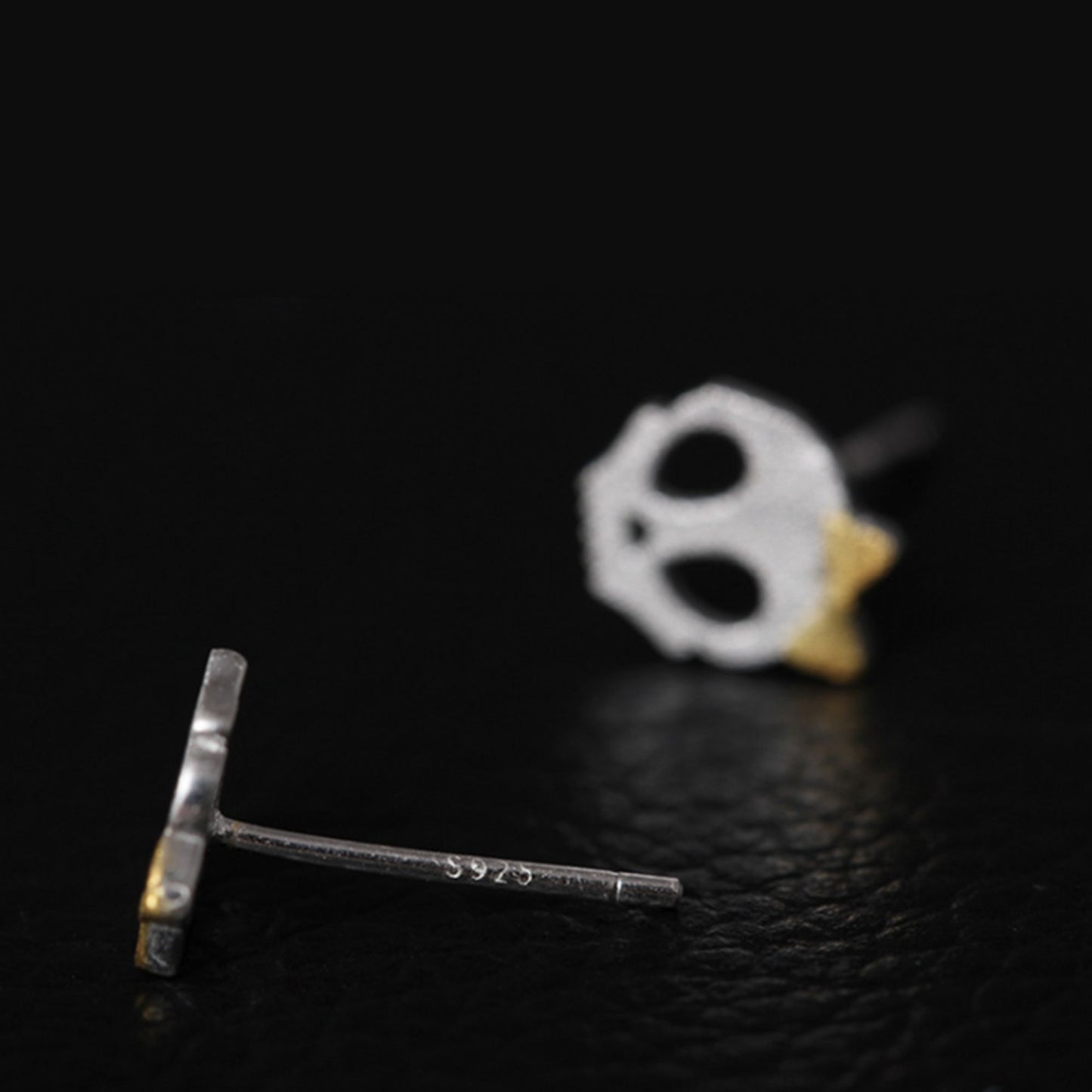 Gold on Sterling Silver Matte Sugar Bow Skull Skeleton Post Studs Earrings - sugarkittenlondon