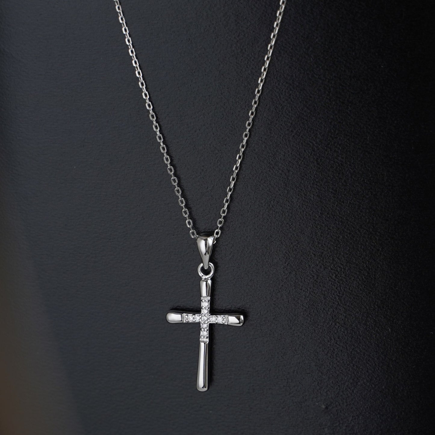 Sterling Silver Hollow CZ Crusted Cross 31 x 15mm Pendant Necklace - sugarkittenlondon