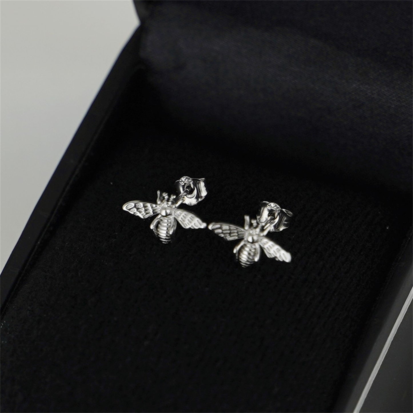 Rhodium on Sterling Silver Mini Honey Bee Stud Earrings - sugarkittenlondon