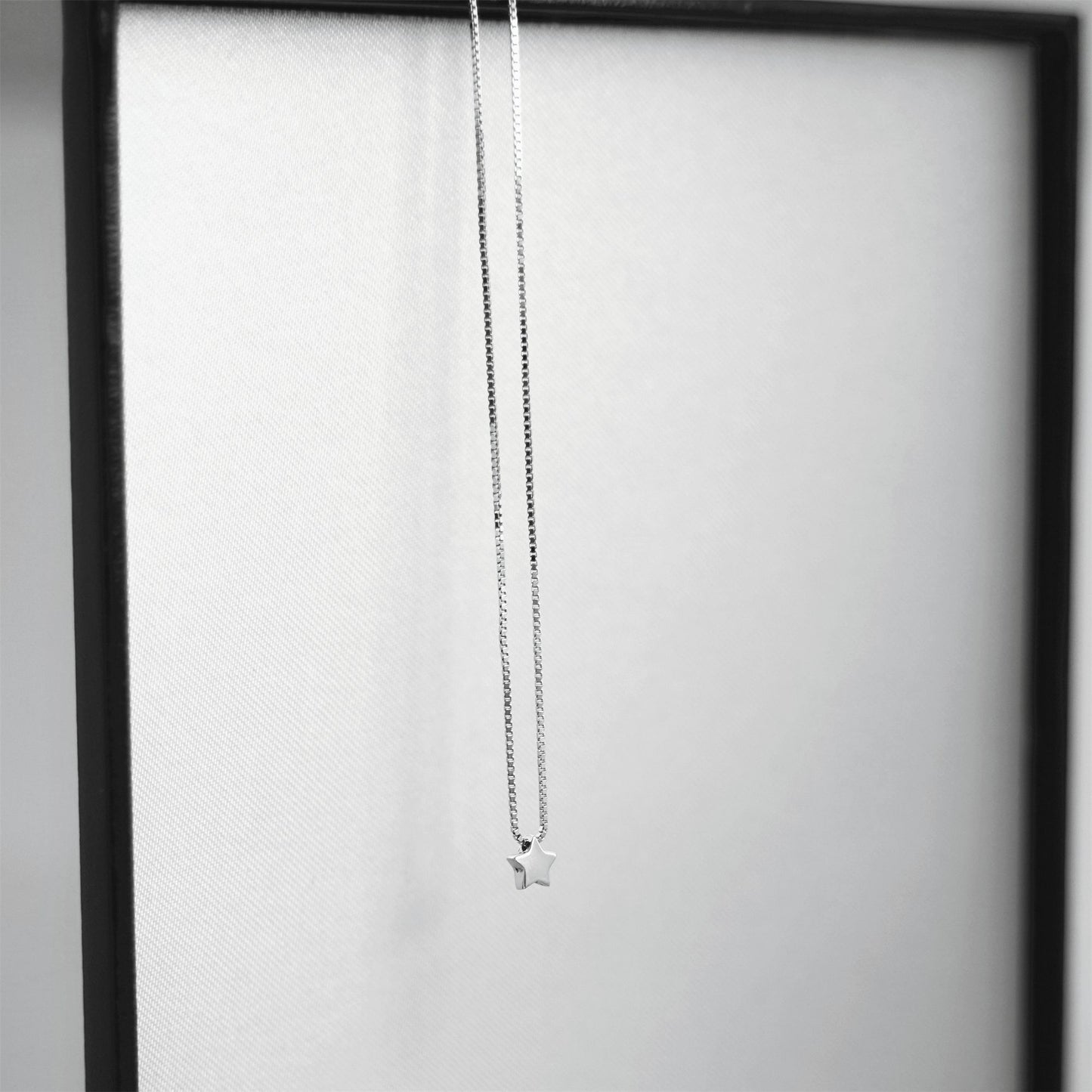 Sterling Silver Mini 4.8mm 3D Star Pendant Charm Box Chain Necklace 16 -17.5'' - sugarkittenlondon