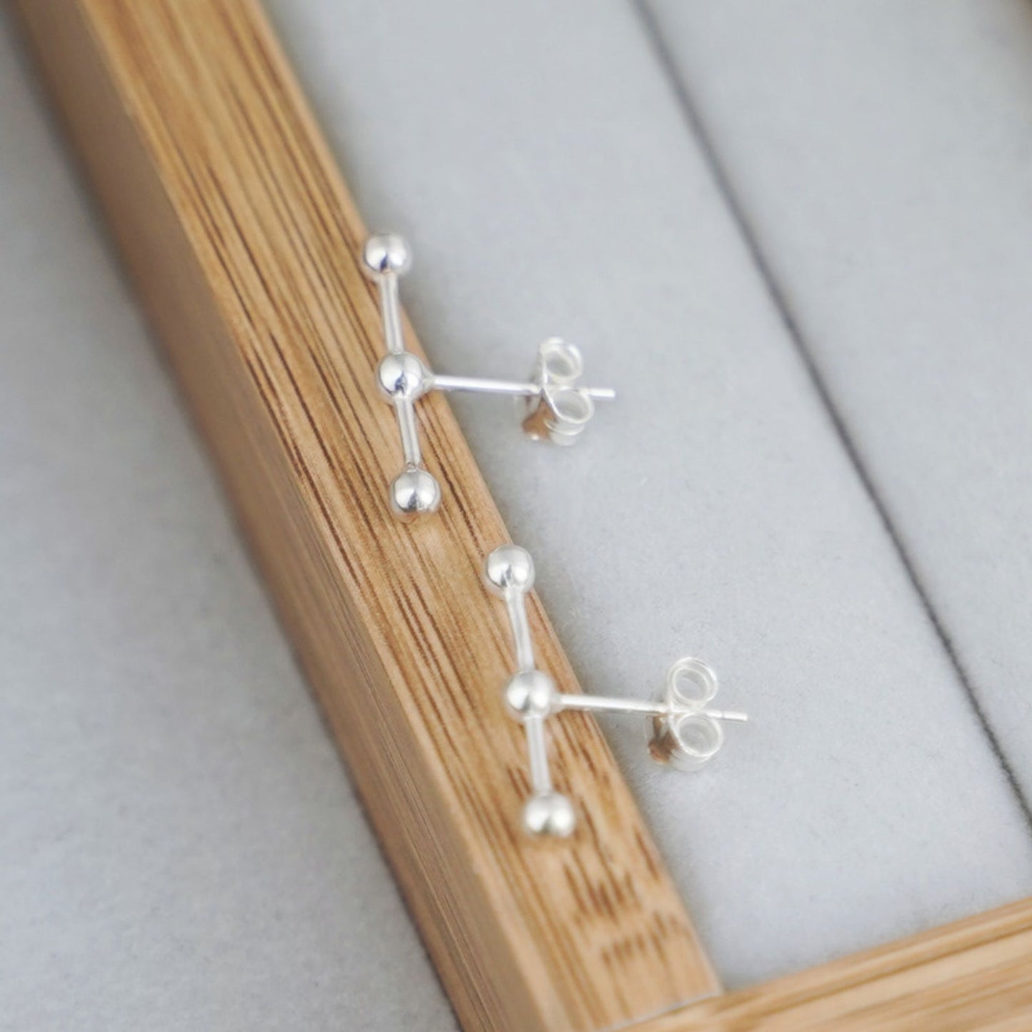 Sterling Silver Triple Beads 2.5mm Ball Bar Pin Post Geometry Line Stud Earrings - sugarkittenlondon