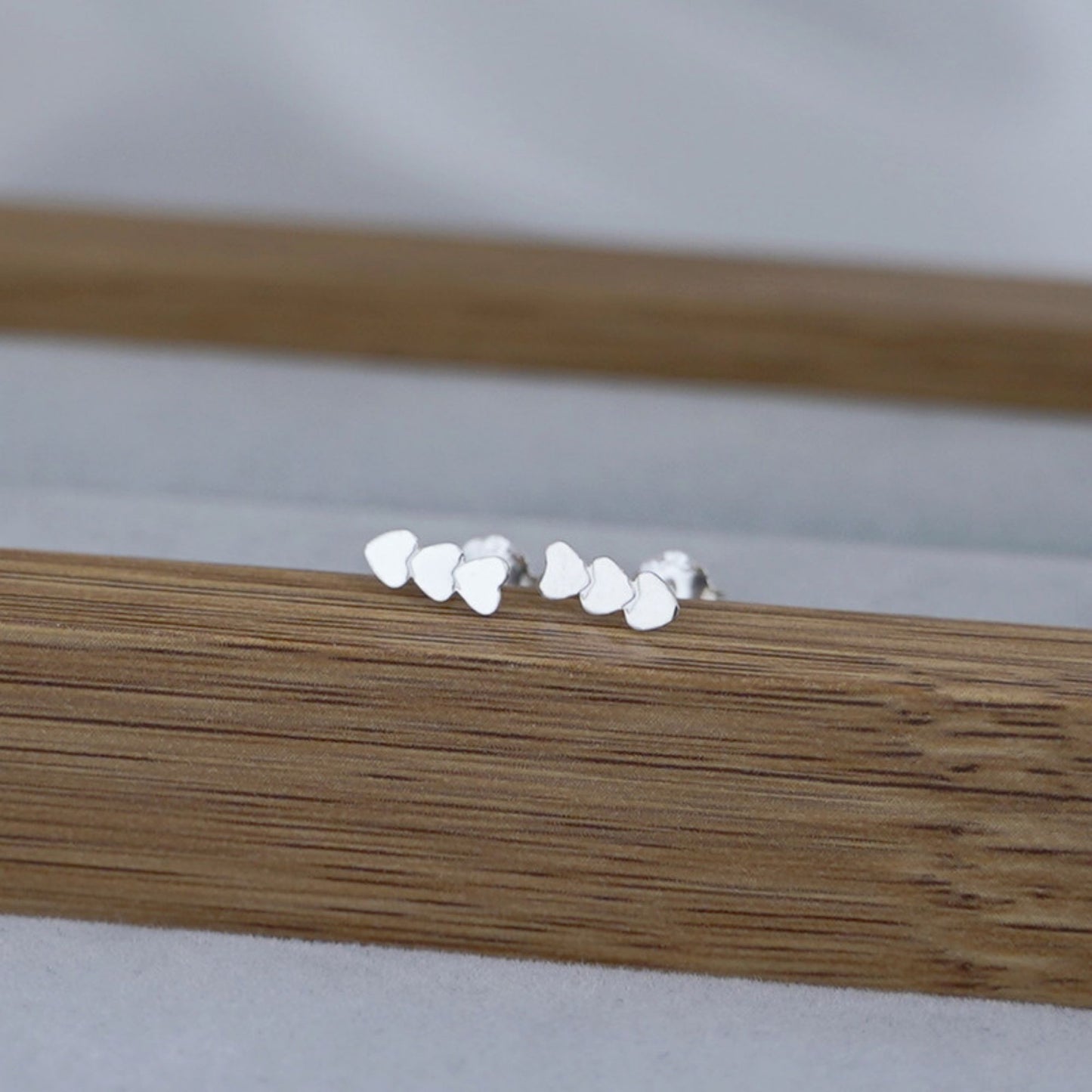 Sterling Silver Tiny Triple Love Hearts Post Stud Earrings - sugarkittenlondon
