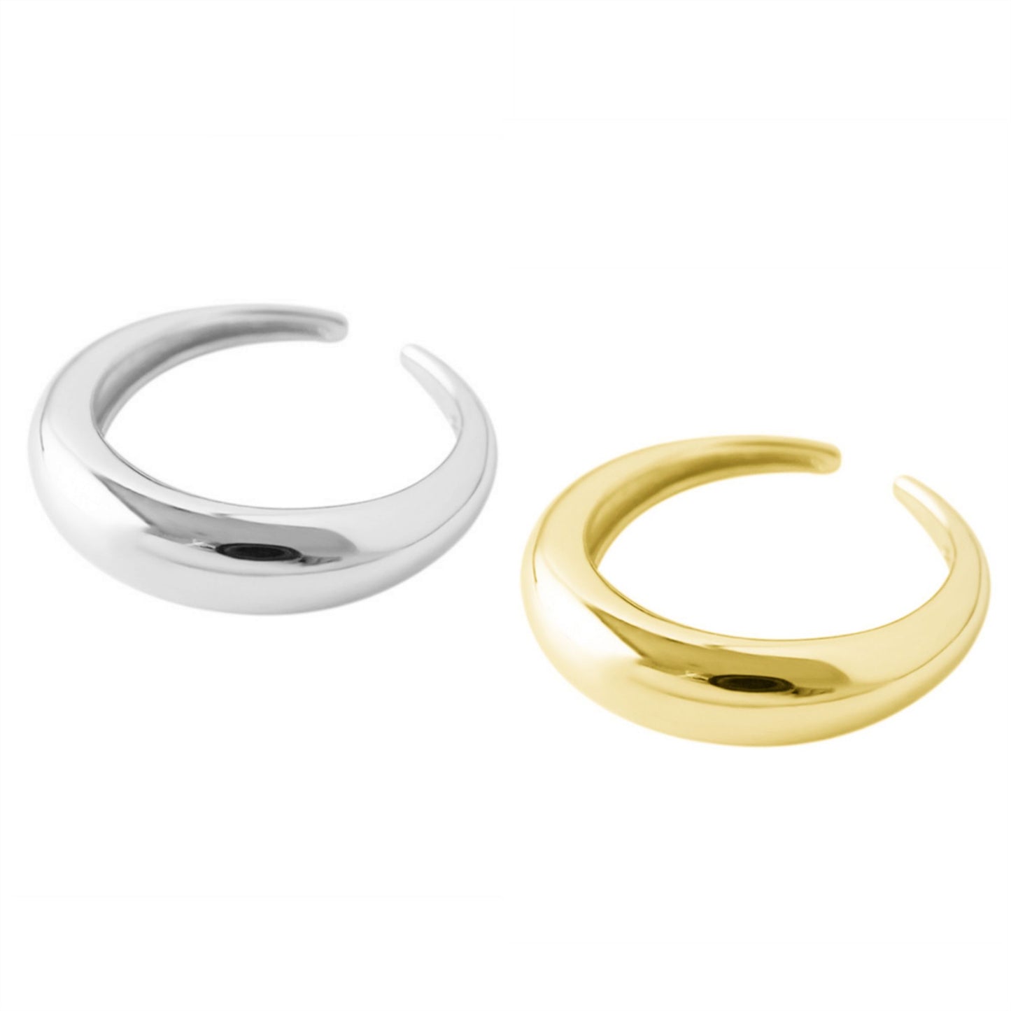 Sterling Silver Shinny Dome Slice Huggie Circle Round Open Band Ring 2 Tones - sugarkittenlondon