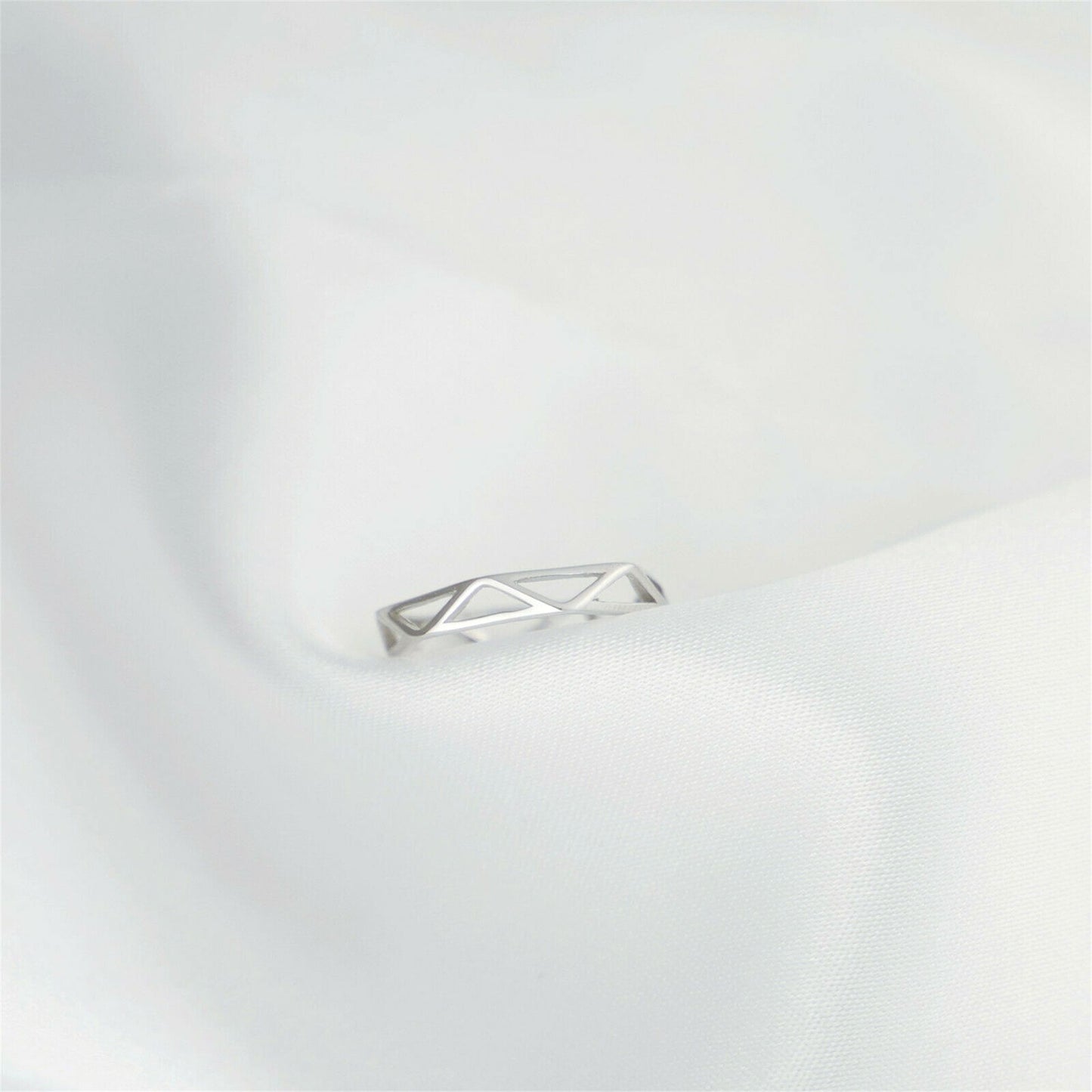 Sterling Silver Unisex Hollow Out Diamond Geometry Nest Ring UK F-K - sugarkittenlondon