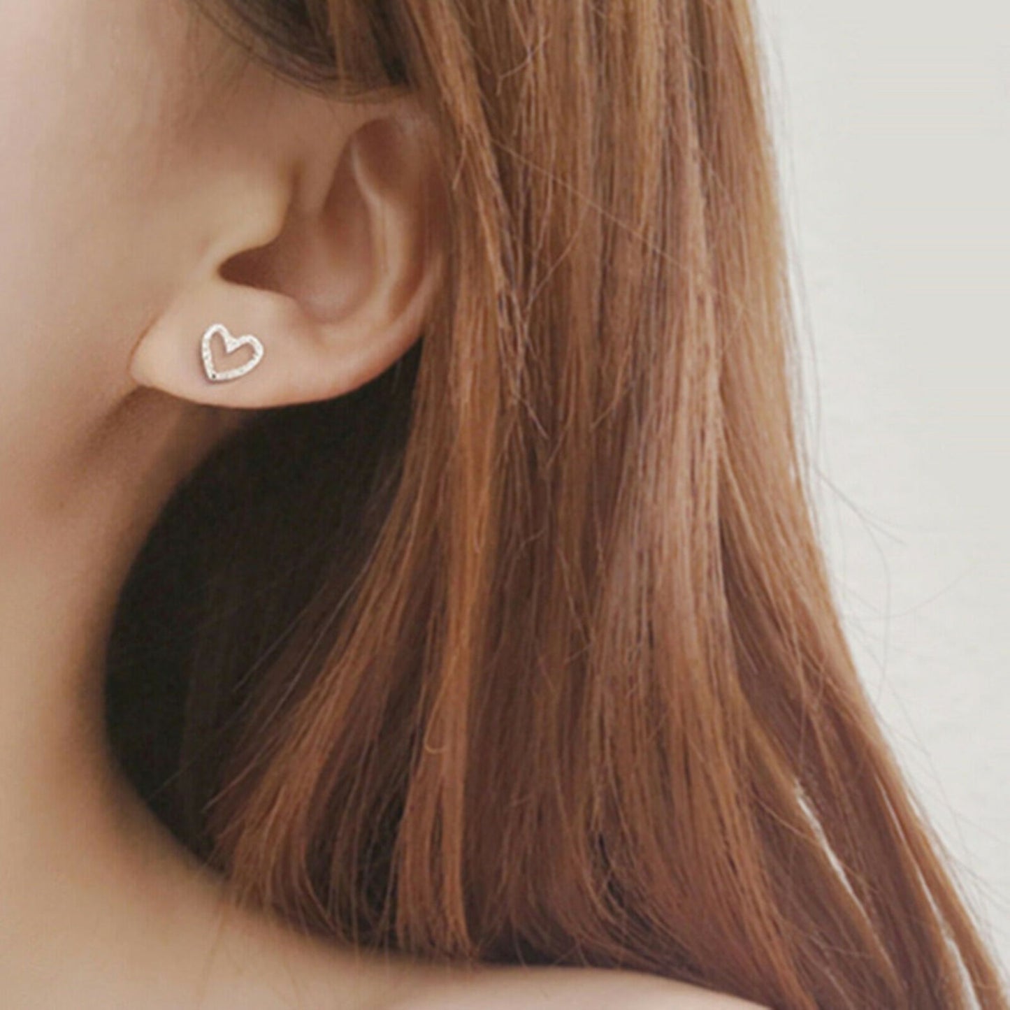 Sterling Silver Glittering Sandblast Floating Love Heart Stud Earrings - sugarkittenlondon
