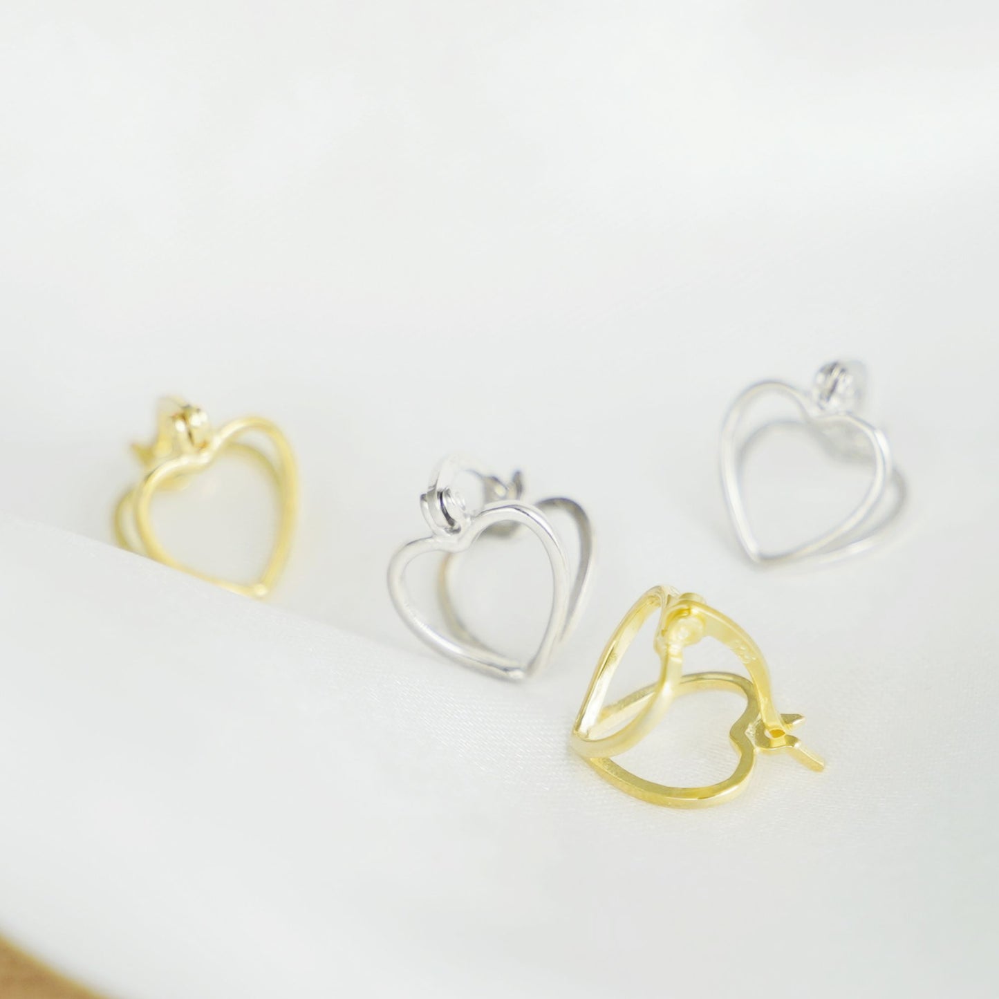 18K Gold Plated Sterling Silver Love Heart Creole Hoop Jacket Earrings