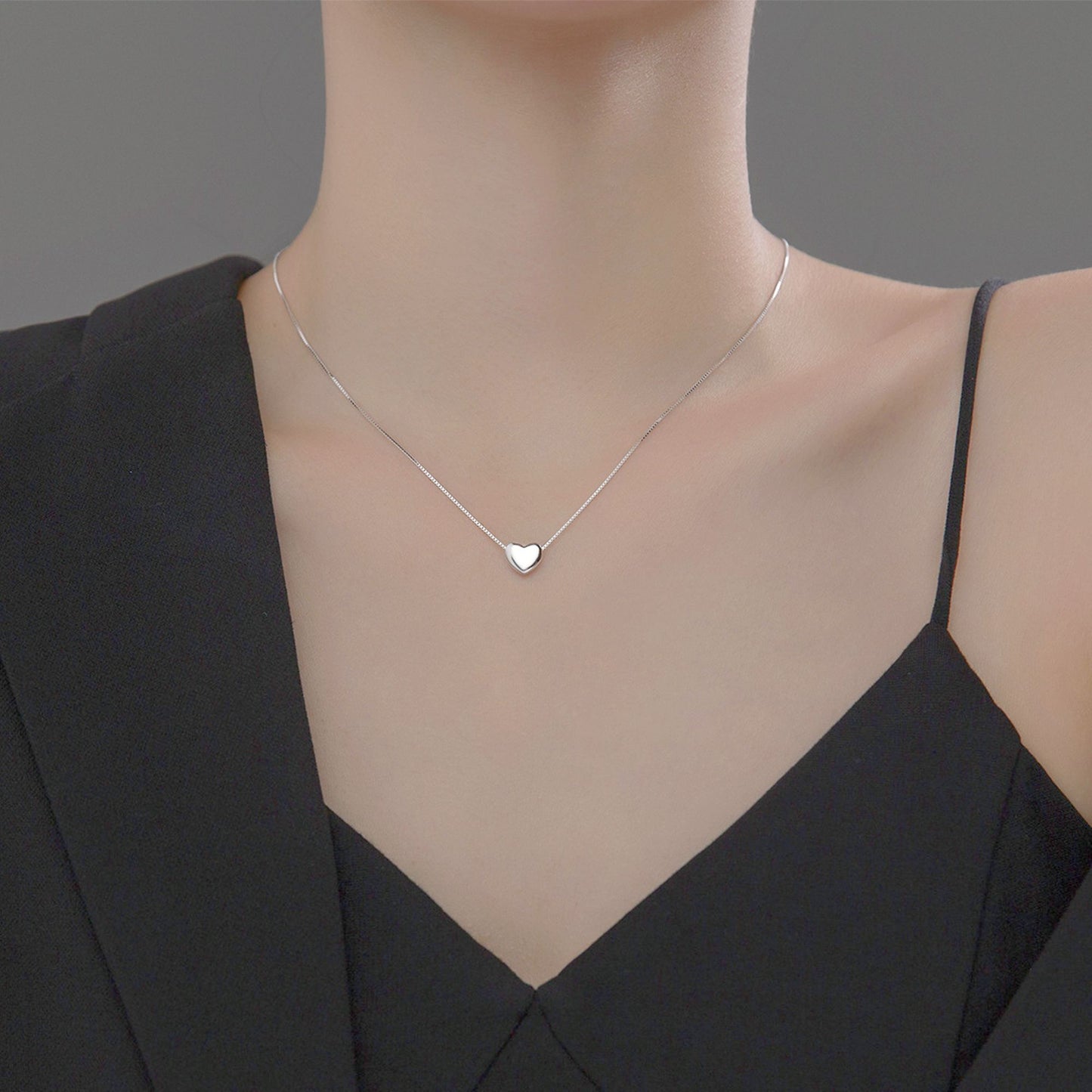 Rhodium on Sterling Silver Shiny Love Heart Spacer Charm Bead Box Chain Necklace - sugarkittenlondon