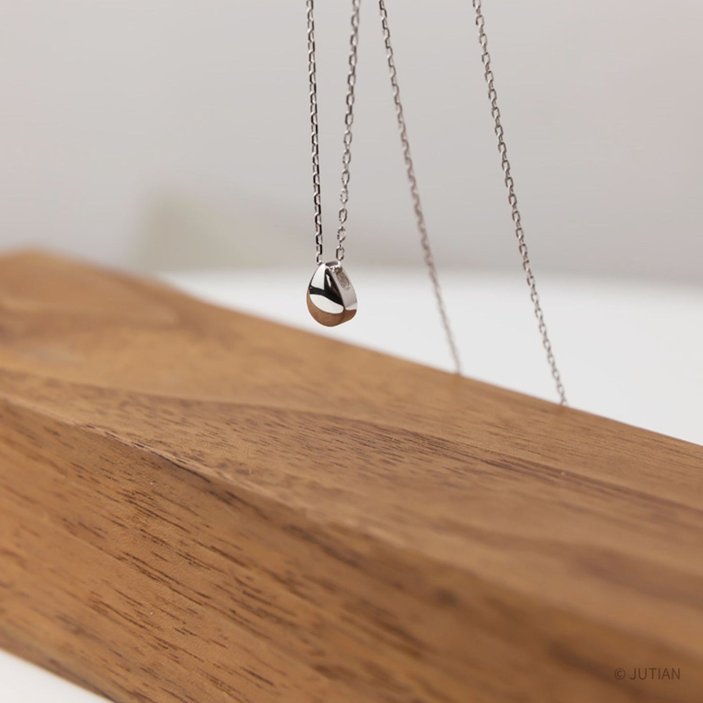 Rhodium on Sterling Silver Shiny Dome Waterdrop Pear Teardrop Bead Necklace - sugarkittenlondon