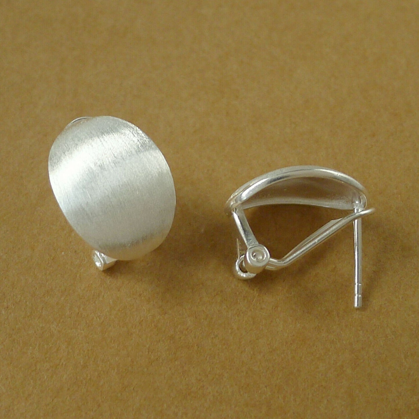 Sterling Silver Omega Back Earrings with Plain Brushed Oval Dome Petals