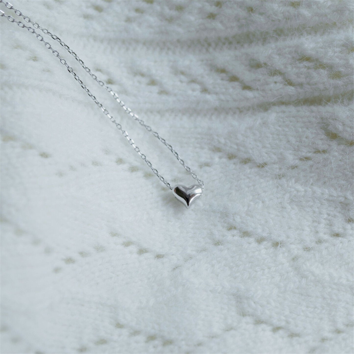 Sterling Silver Shiny Small 3D Love Heart Pendant Charm Chain Necklace - sugarkittenlondon