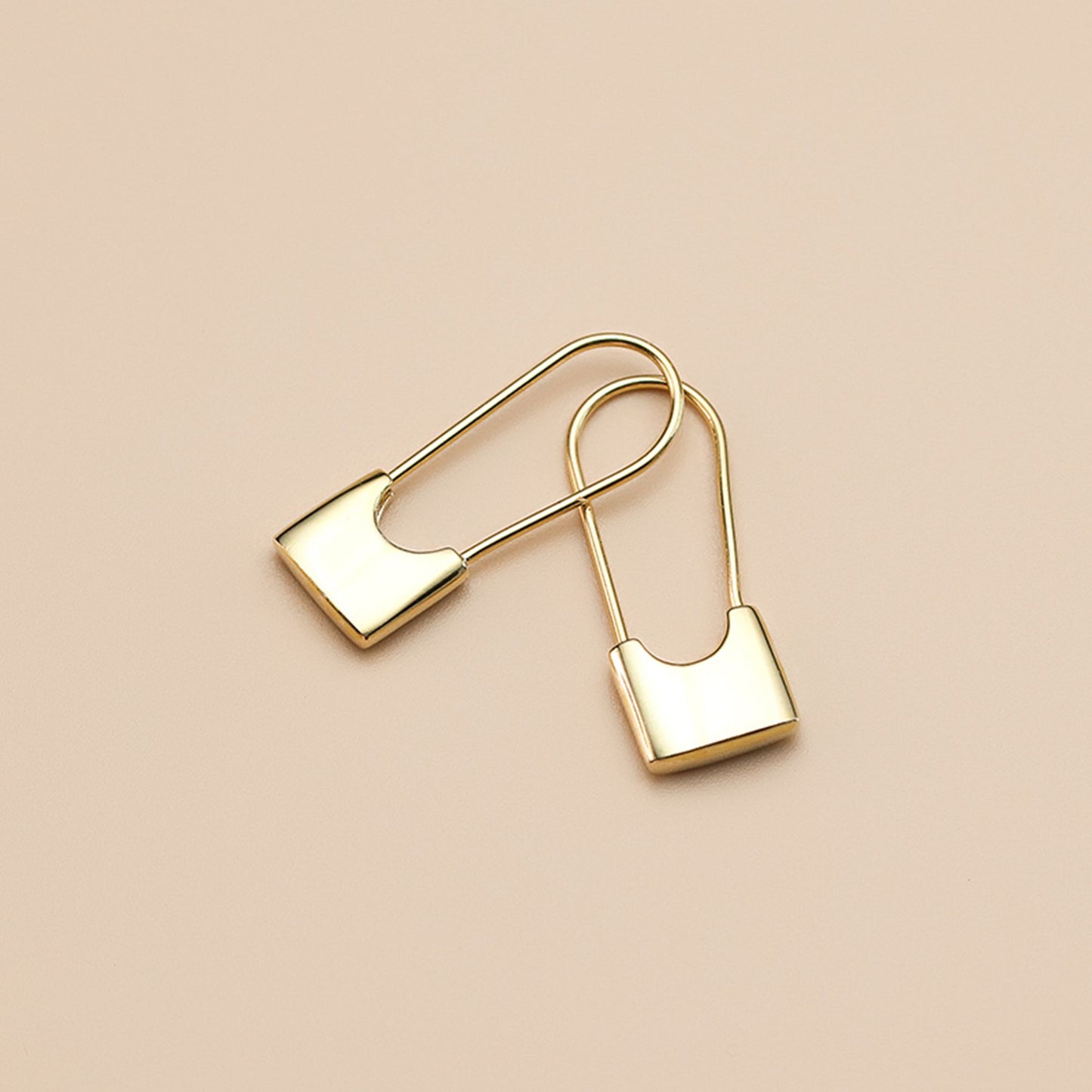 925 Sterling Silver Safety Pin Hoop Earrings with Padlock Charm