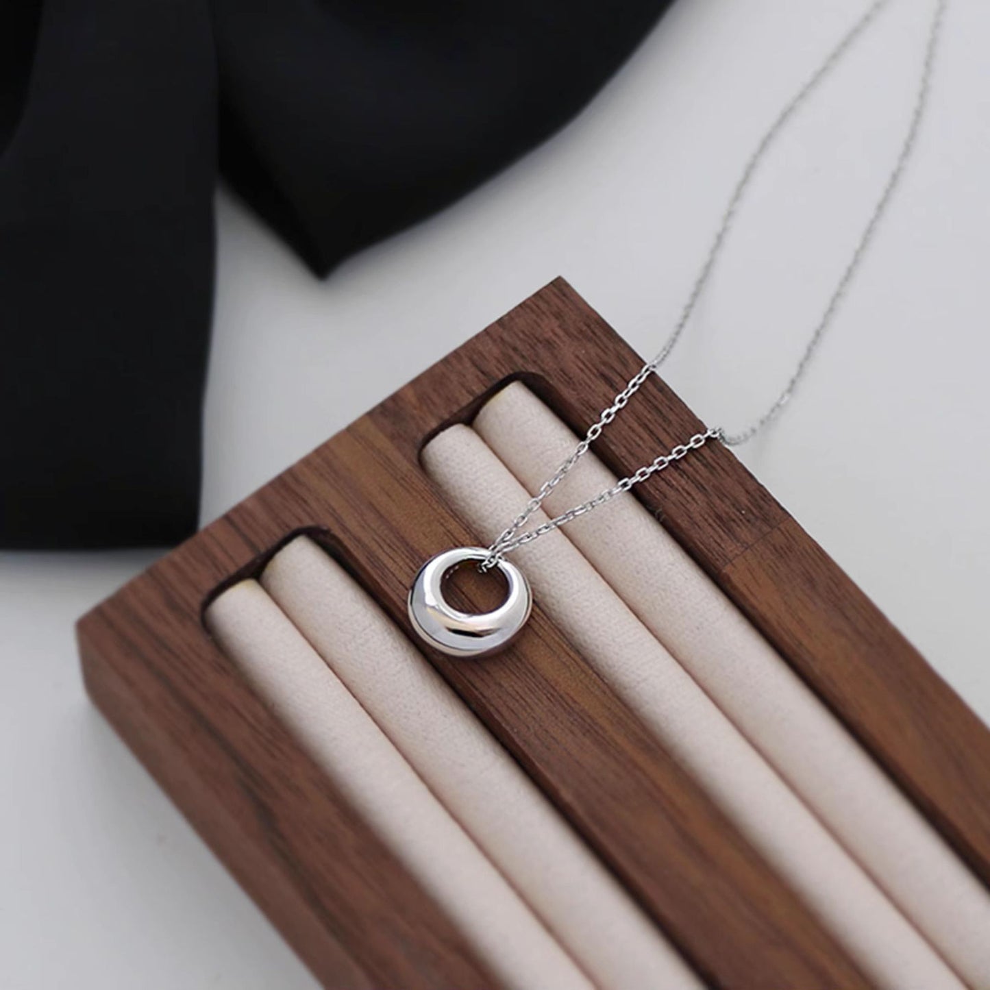 Sterling Silver Solid Shiny Plain Hoop Circle Ball Ring Round Charm Necklace - sugarkittenlondon
