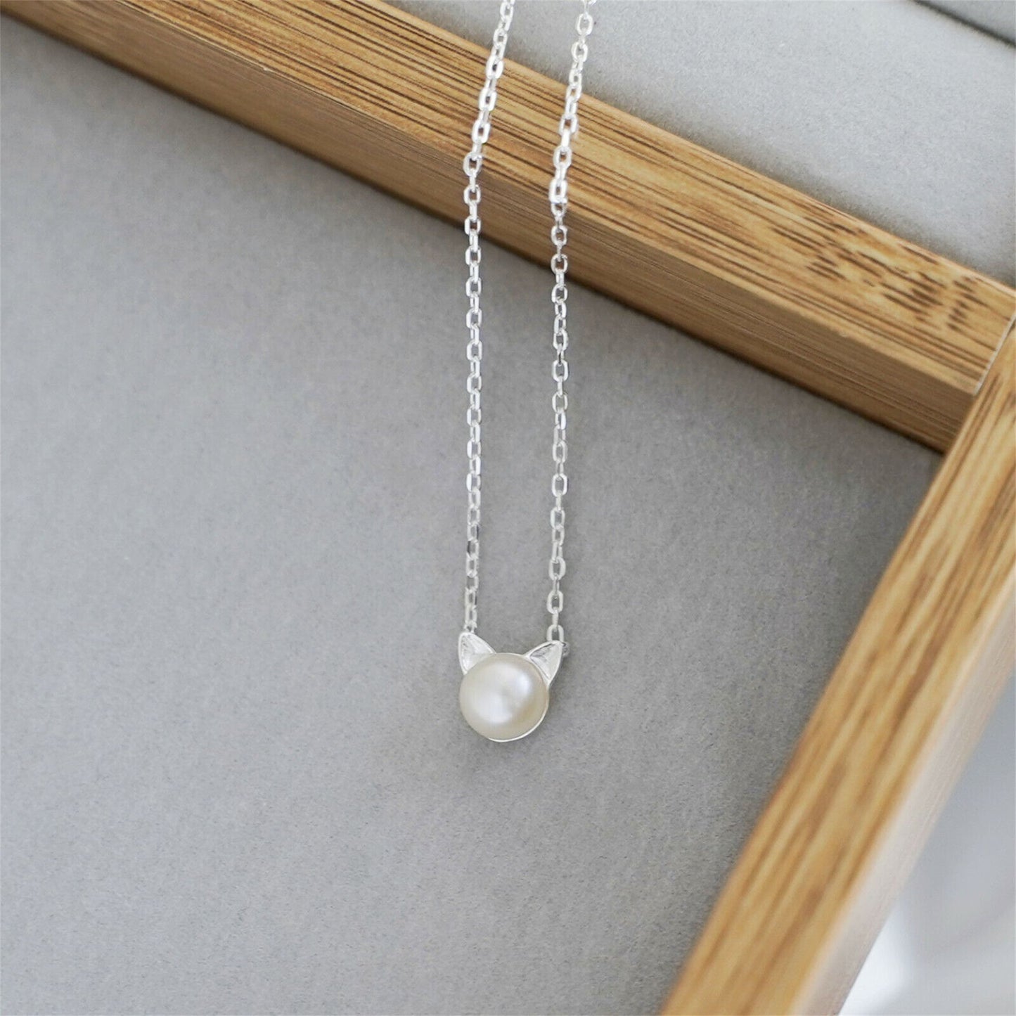 Sterling Silver 7mm Cultured Freshwater Pearl Cat Kitten Stud Earrings Pendant Necklace 3 Tones - sugarkittenlondon