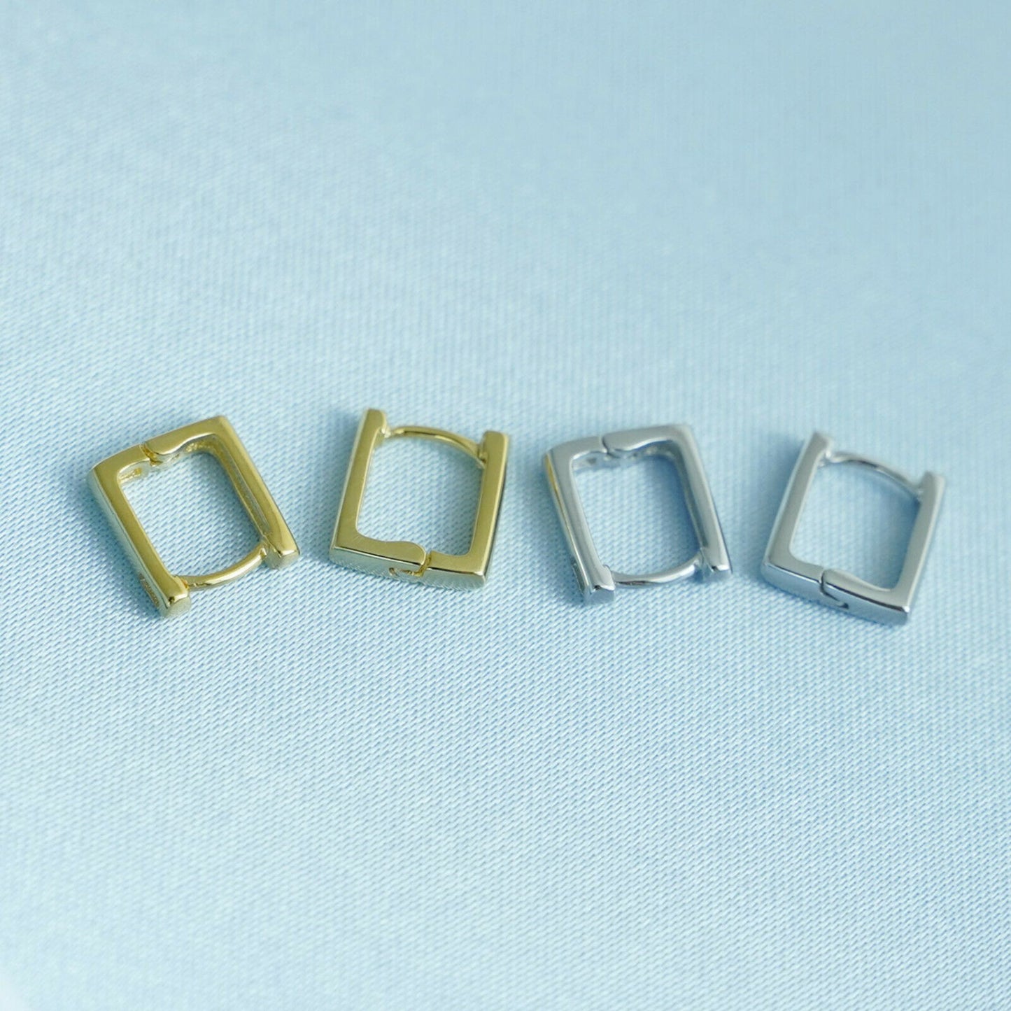 Small Plain Square Hoop Huggie Earrings in 18K Gold Plated Sterling Silver