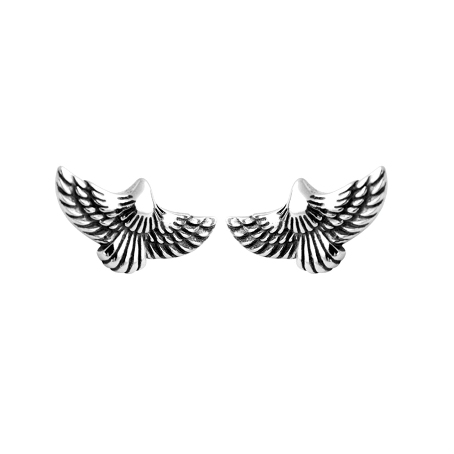 Sterling Silver Oxidized Flying Eagle Wing Feather Bird Stud Earrings Boxed - sugarkittenlondon