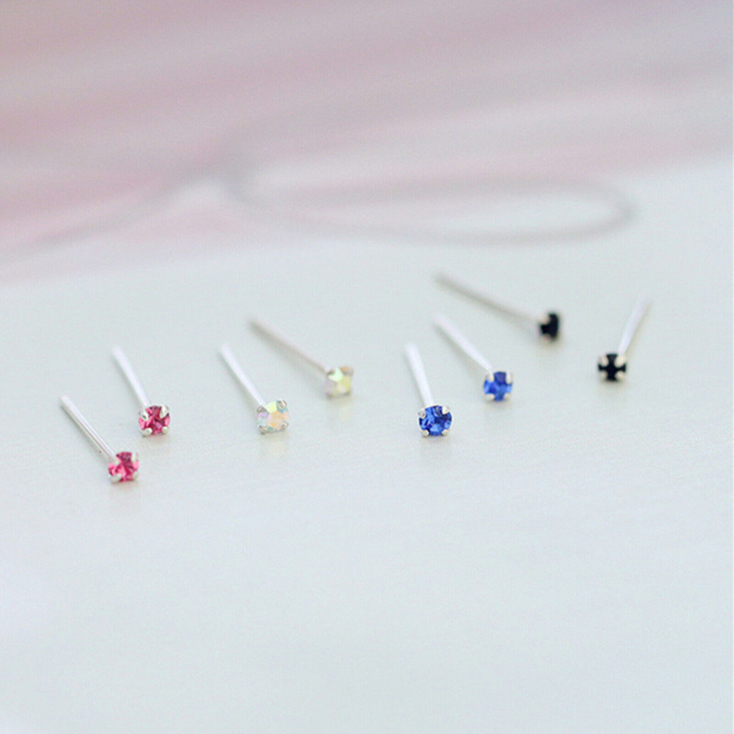 Sterling Silver Tiny 1.5mm CZ Clear Blue Black Red Opal Green Earrings - sugarkittenlondon