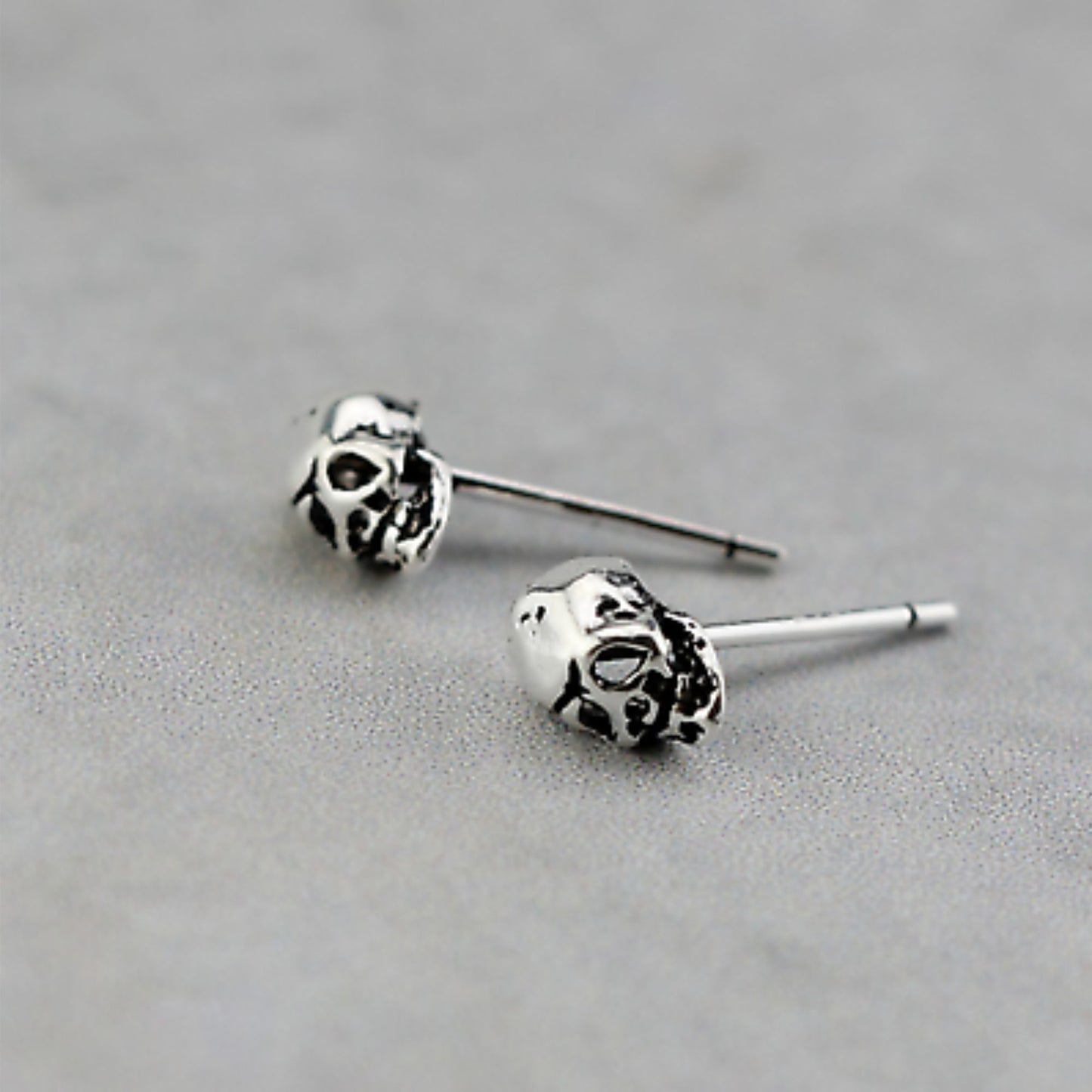 Sterling Silver Oxidized Small Punk Gothic Skull Statement Unisex Stud Earrings - sugarkittenlondon