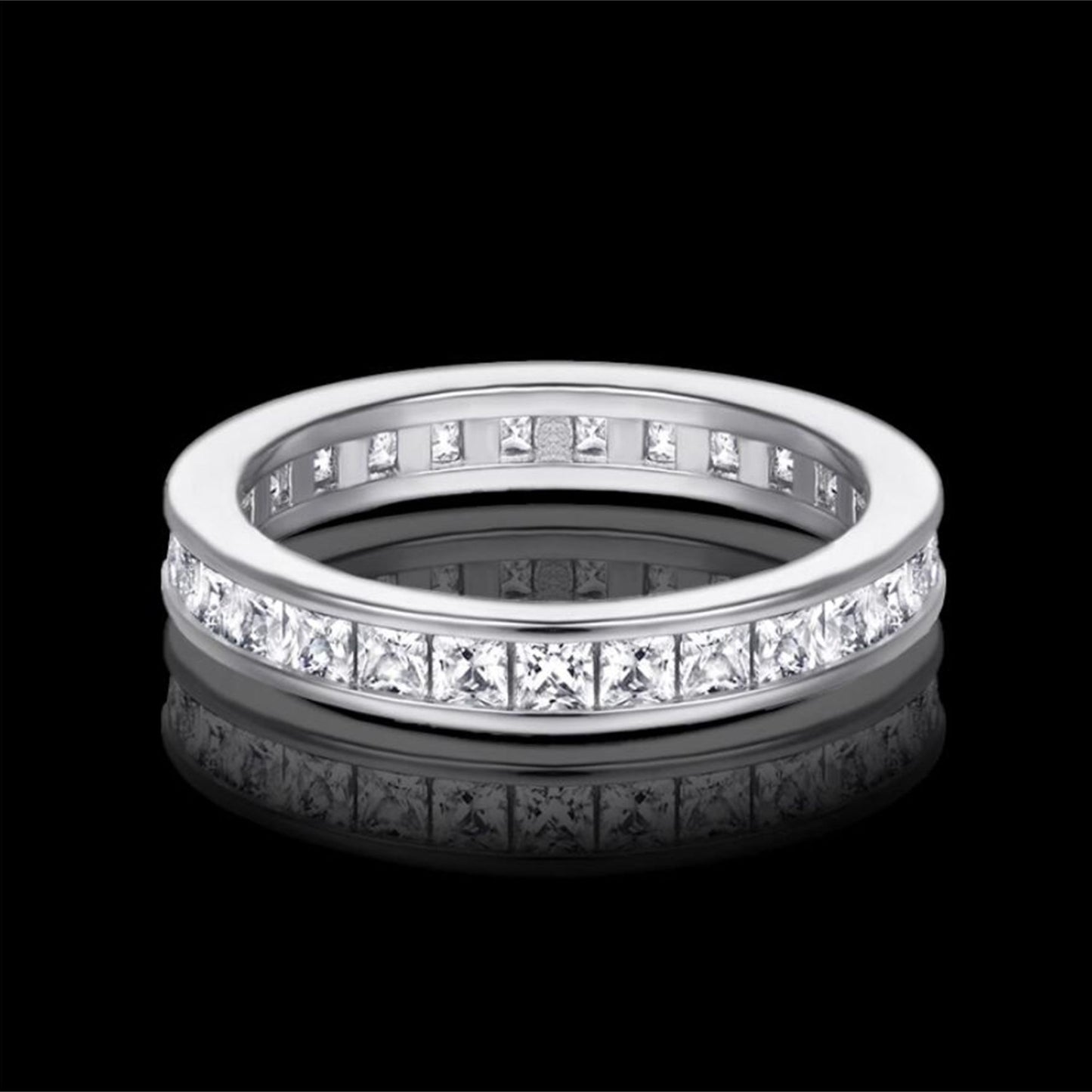 Sterling Silver Full Eternity 2.1mm Channel Set Princess Cut CZ Wedding Ring - sugarkittenlondon