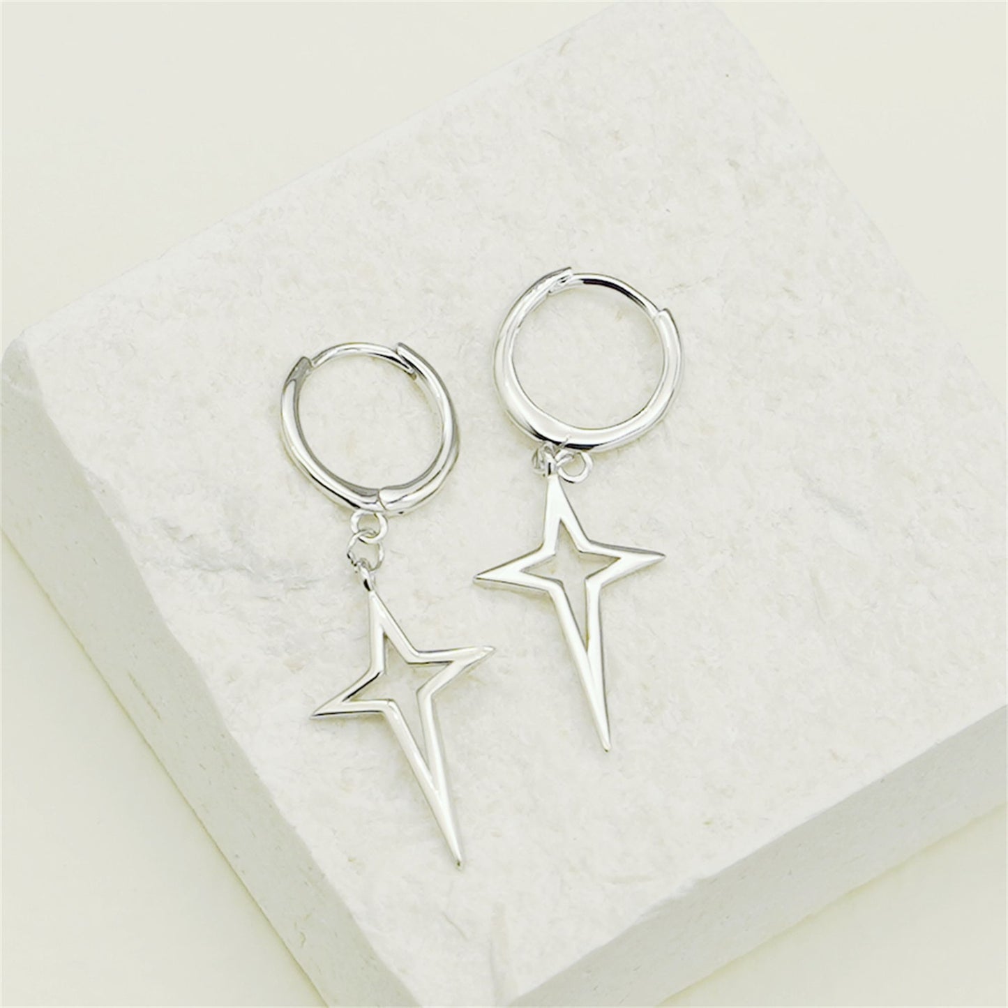 Sterling Silver Sleeper Hoop Earrings with Cross Drop Charm in 2 Tones